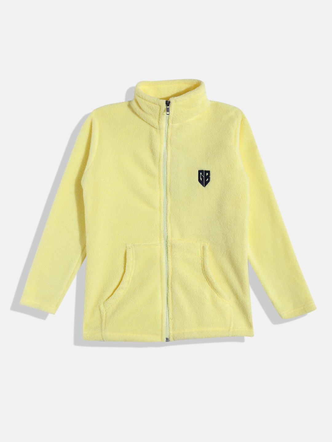 

GAME BEGINS Girls Faux Fur Premium Cotton Front-Open Sweatshirt with Applique Detail, Yellow