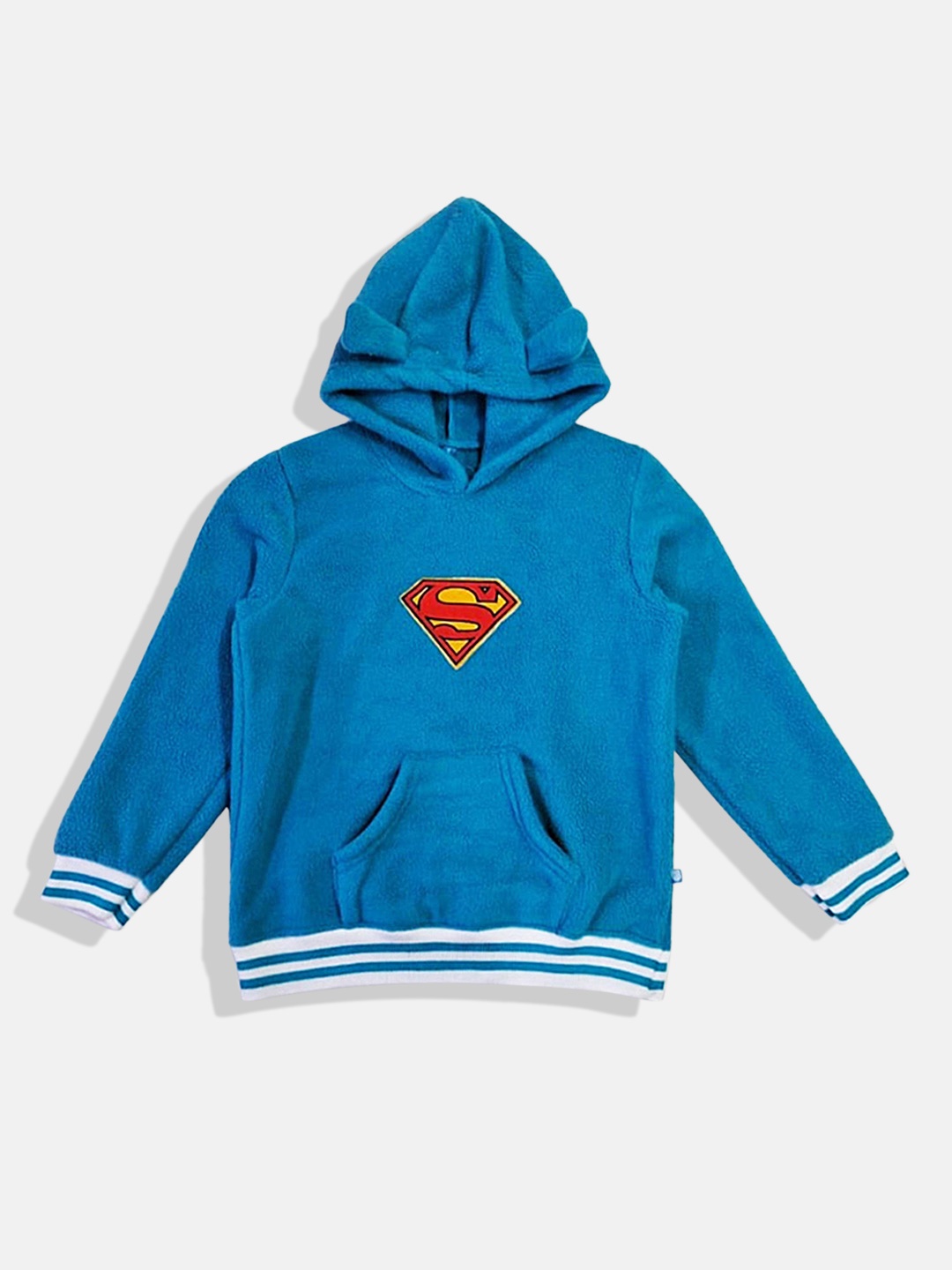 

GAME BEGINS Boys Premium Cotton Superman Applique Hooded Sweatshirt, Blue