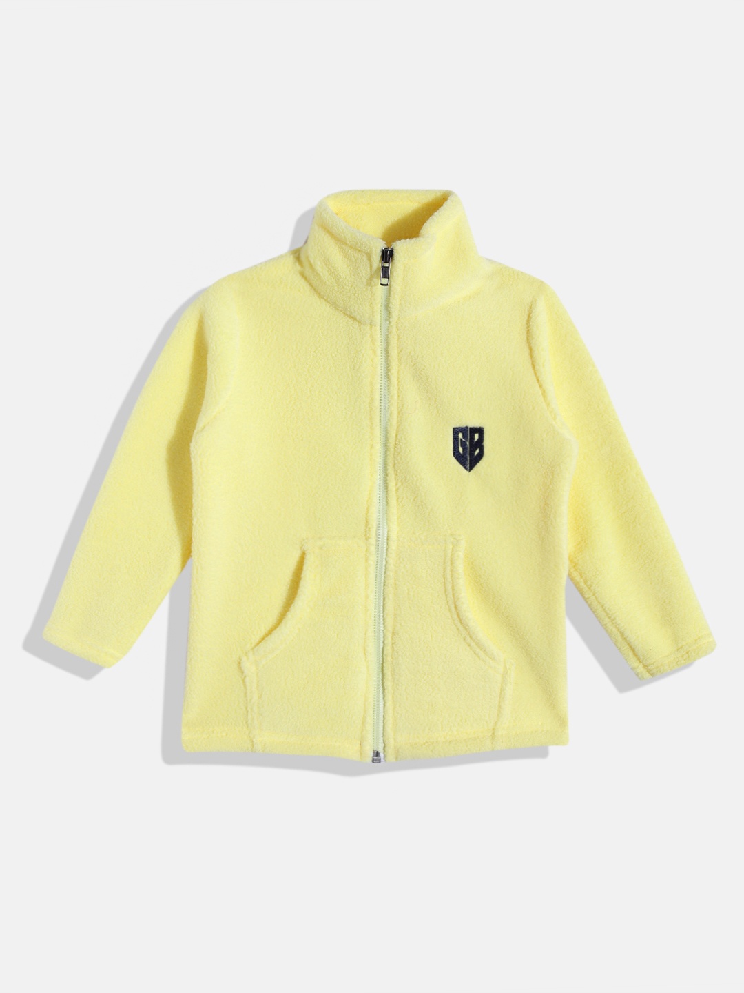 

GAME BEGINS Girls Faux Fur Premium Cotton Front-Open Sweatshirt with Applique Detail, Yellow