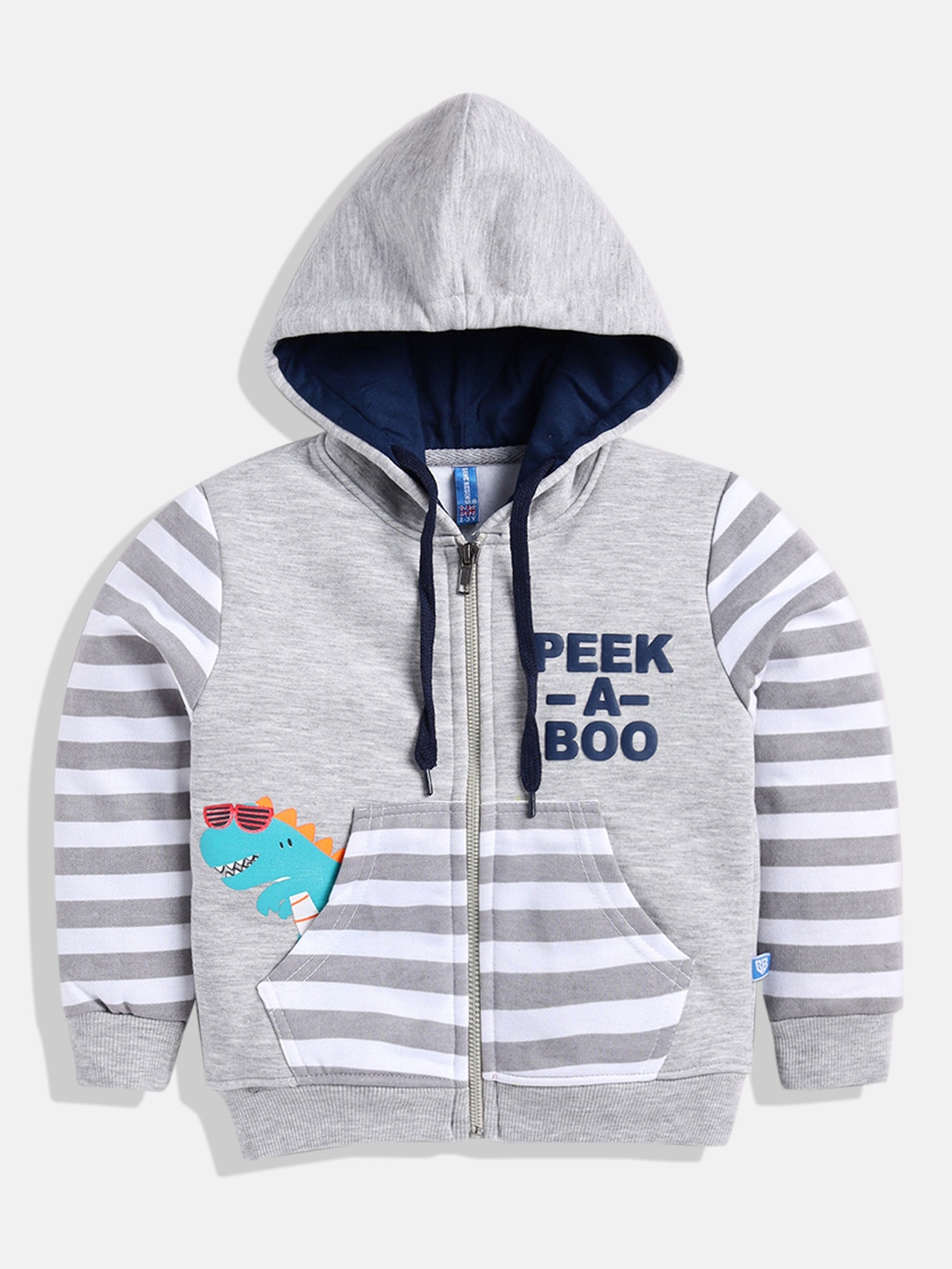 

GAME BEGINS Boys Premium Cotton Striped Hooded Sweatshirt, Grey
