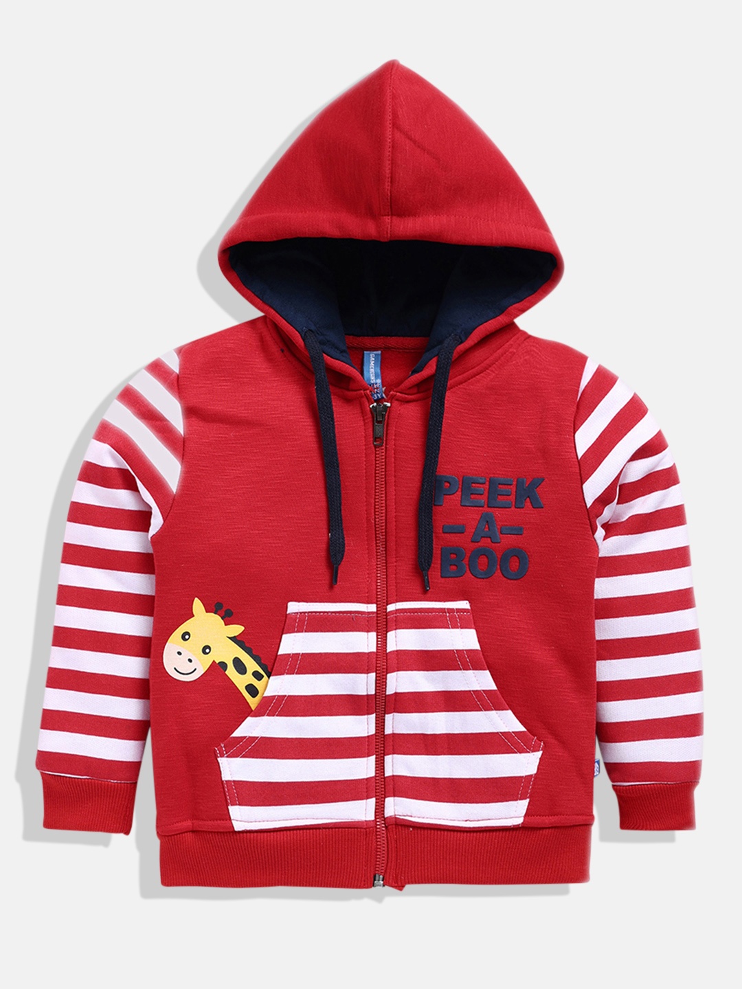 

GAME BEGINS Boys Premium Cotton Striped Hooded Sweatshirt, Red