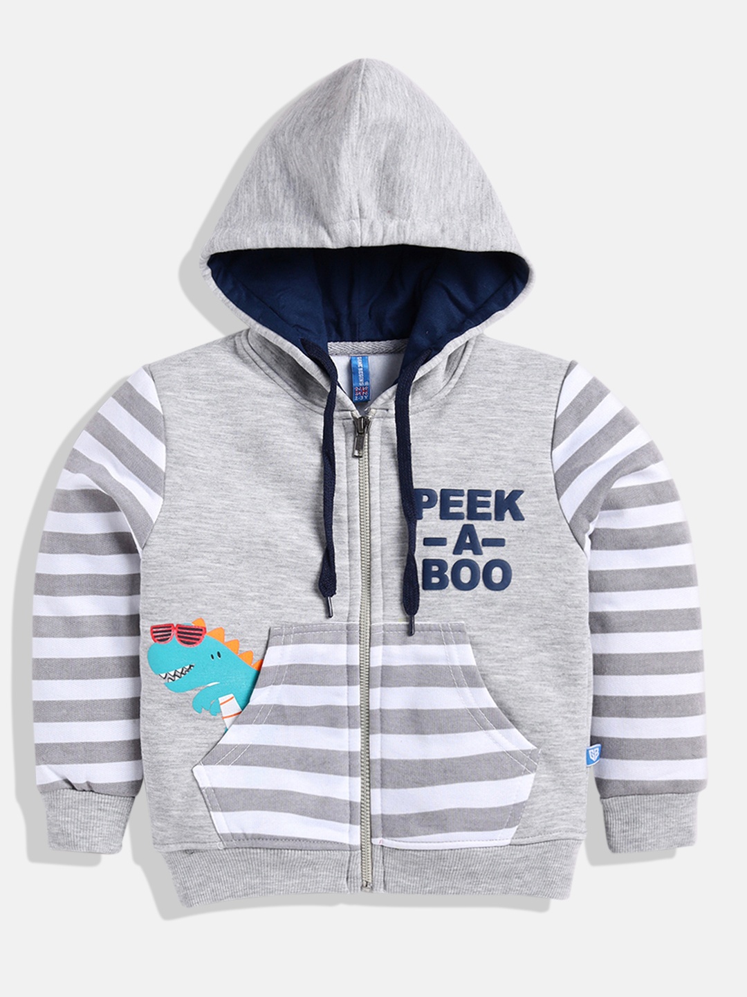 

GAME BEGINS Boys Premium Cotton Striped Hooded Sweatshirt, Grey