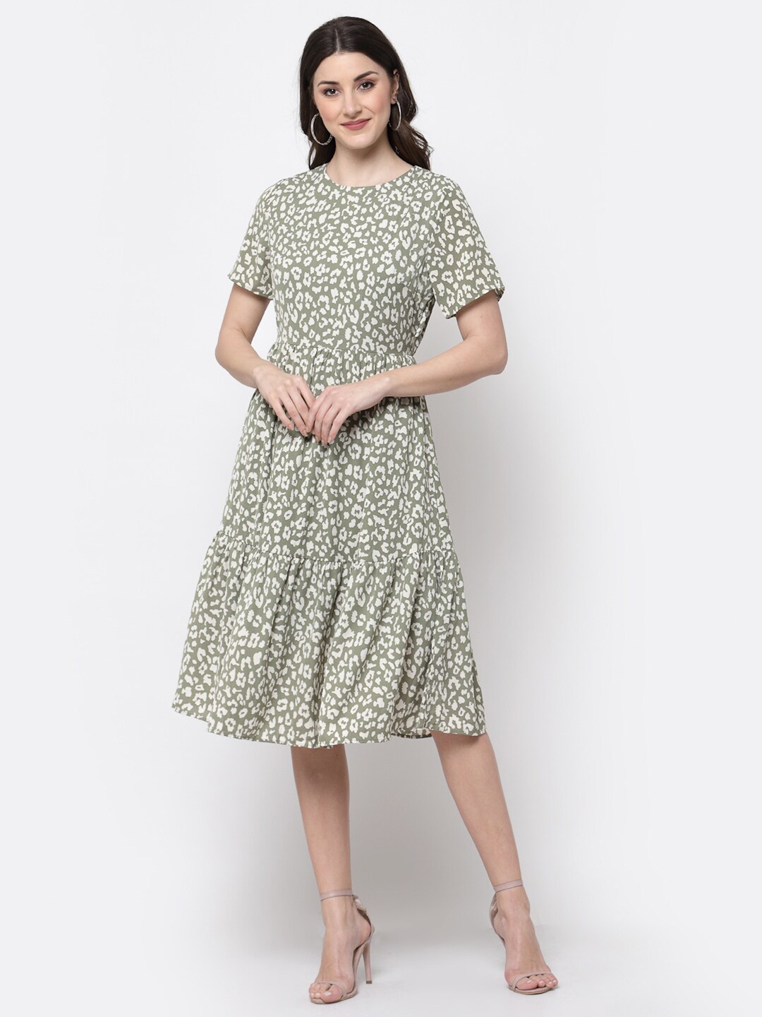 

Mafadeny Women Green Printed Fit & Flared Dress
