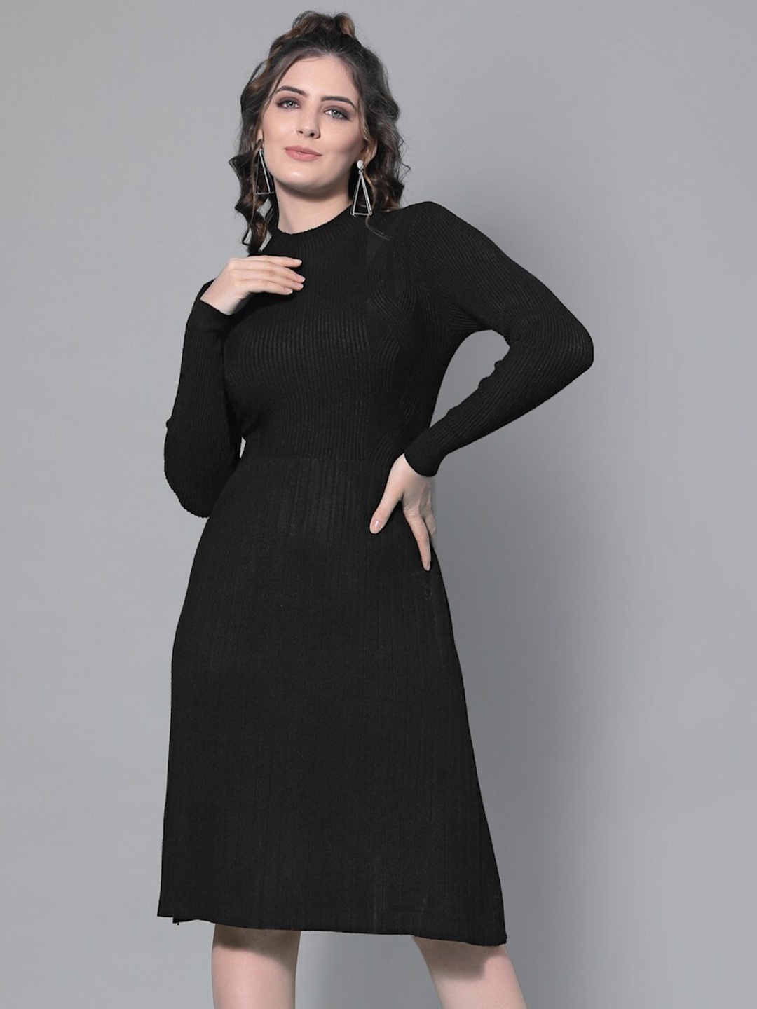 

Mafadeny Women Black Solid Sweater Dress