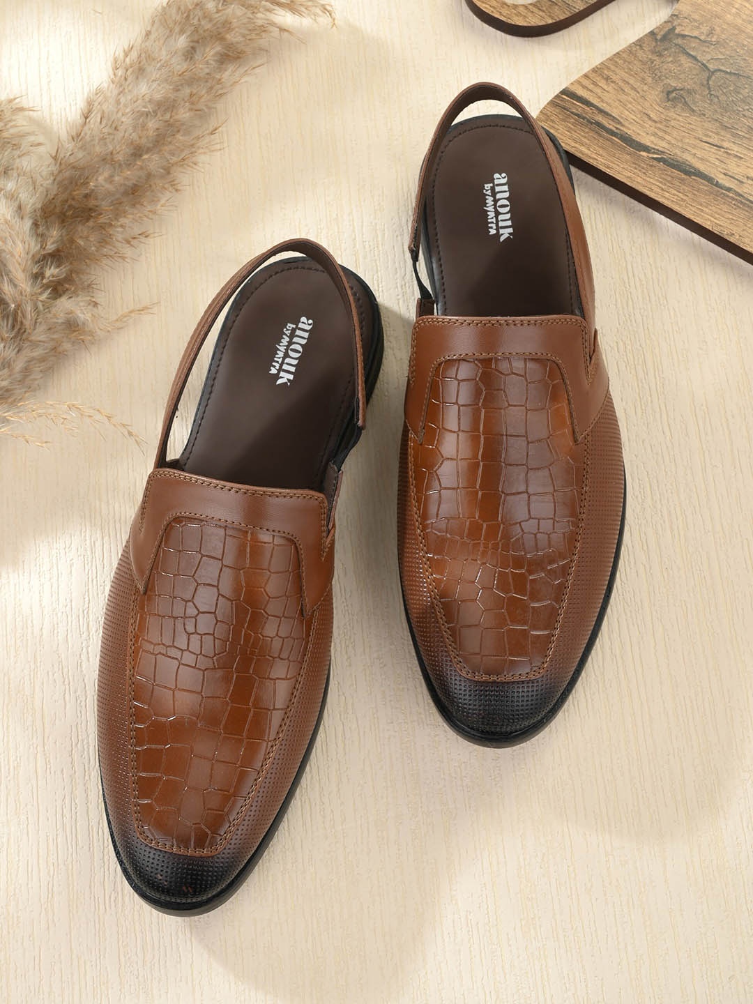 

Anouk Men Tan Textured Mules