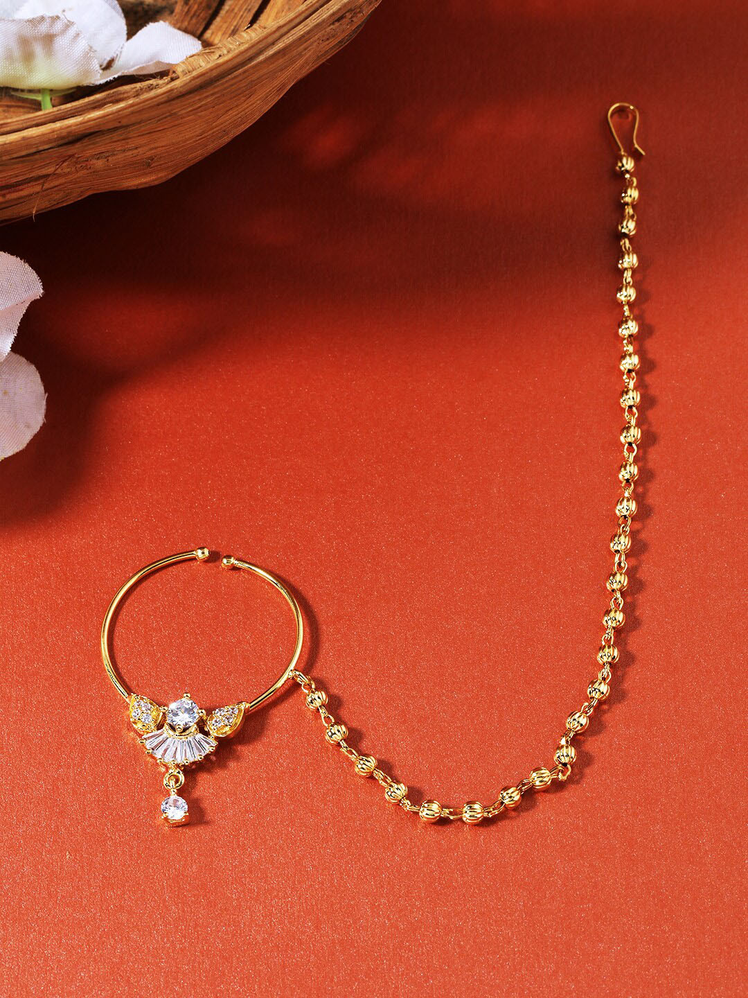 

AccessHer Gold-Plated AD-Studded & Beaded Nose Ring