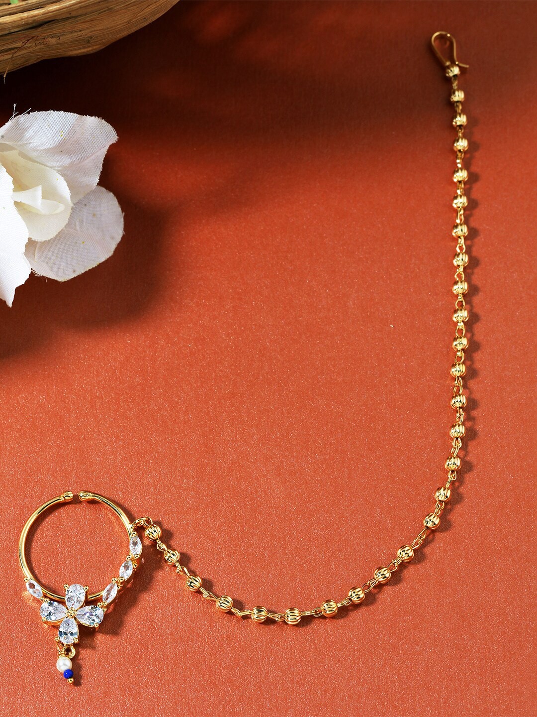 

AccessHer Gold-Plated White Stone-Studded Nose Ring