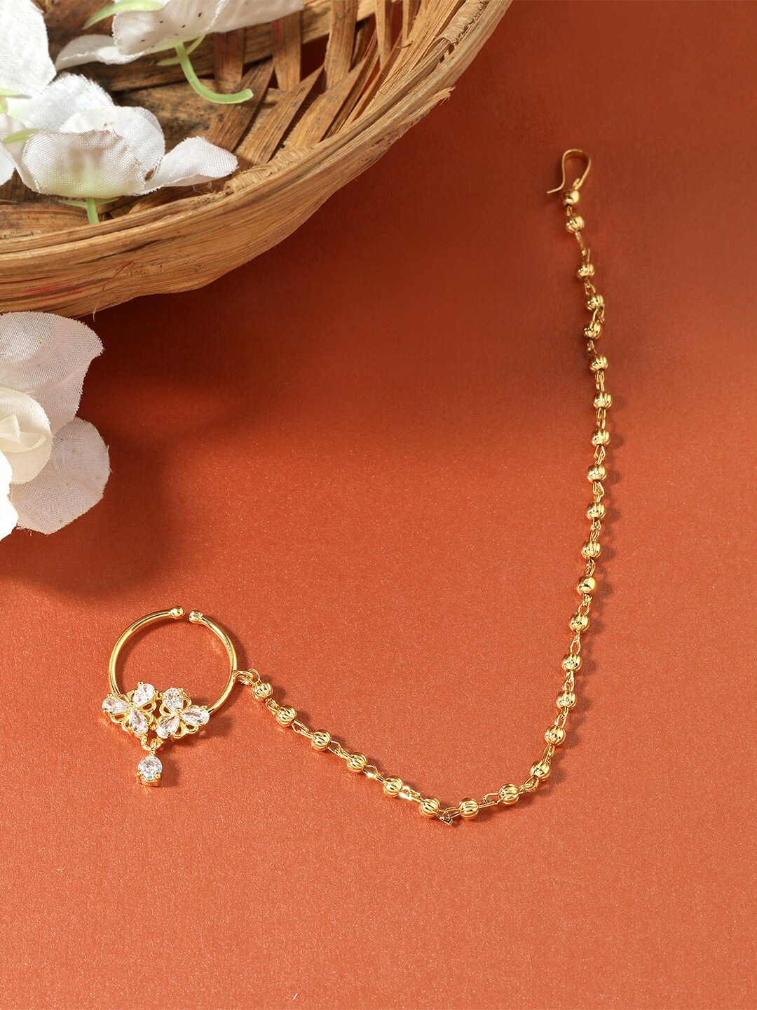 

AccessHer Gold-Plated White AD Studded Chained Nosepin