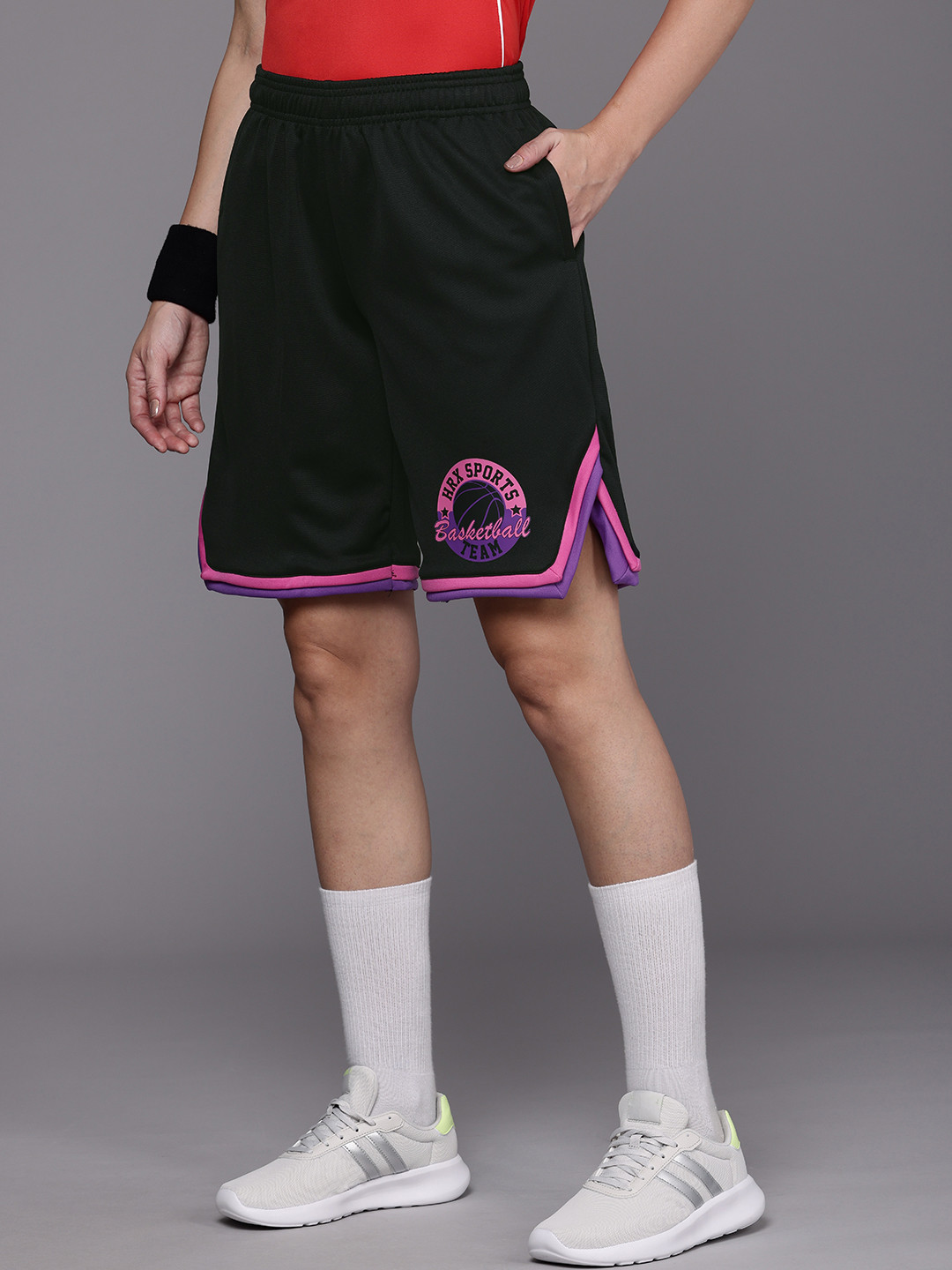 

HRX by Hrithik Roshan Women Printed Rapid-Dry Antimicrobial Basketball Sports Shorts, Black