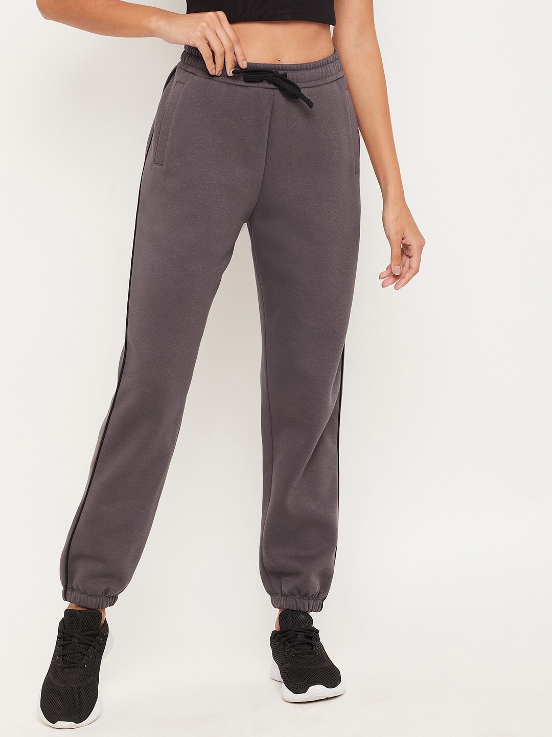 

EDRIO Women Charcoal-Grey Solid Joggers