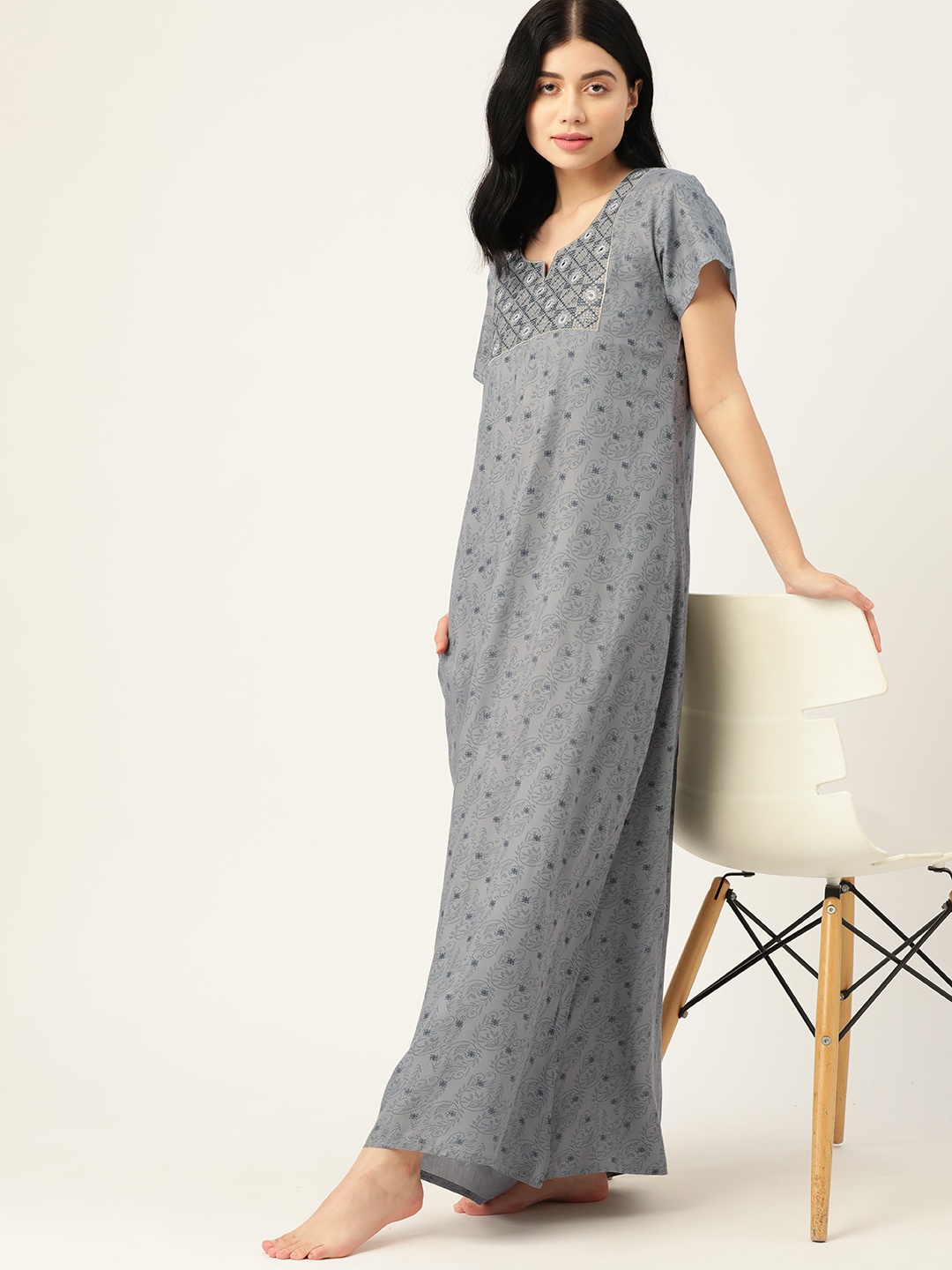 

ETC Grey Printed Mirror Detail Maxi Nightdress