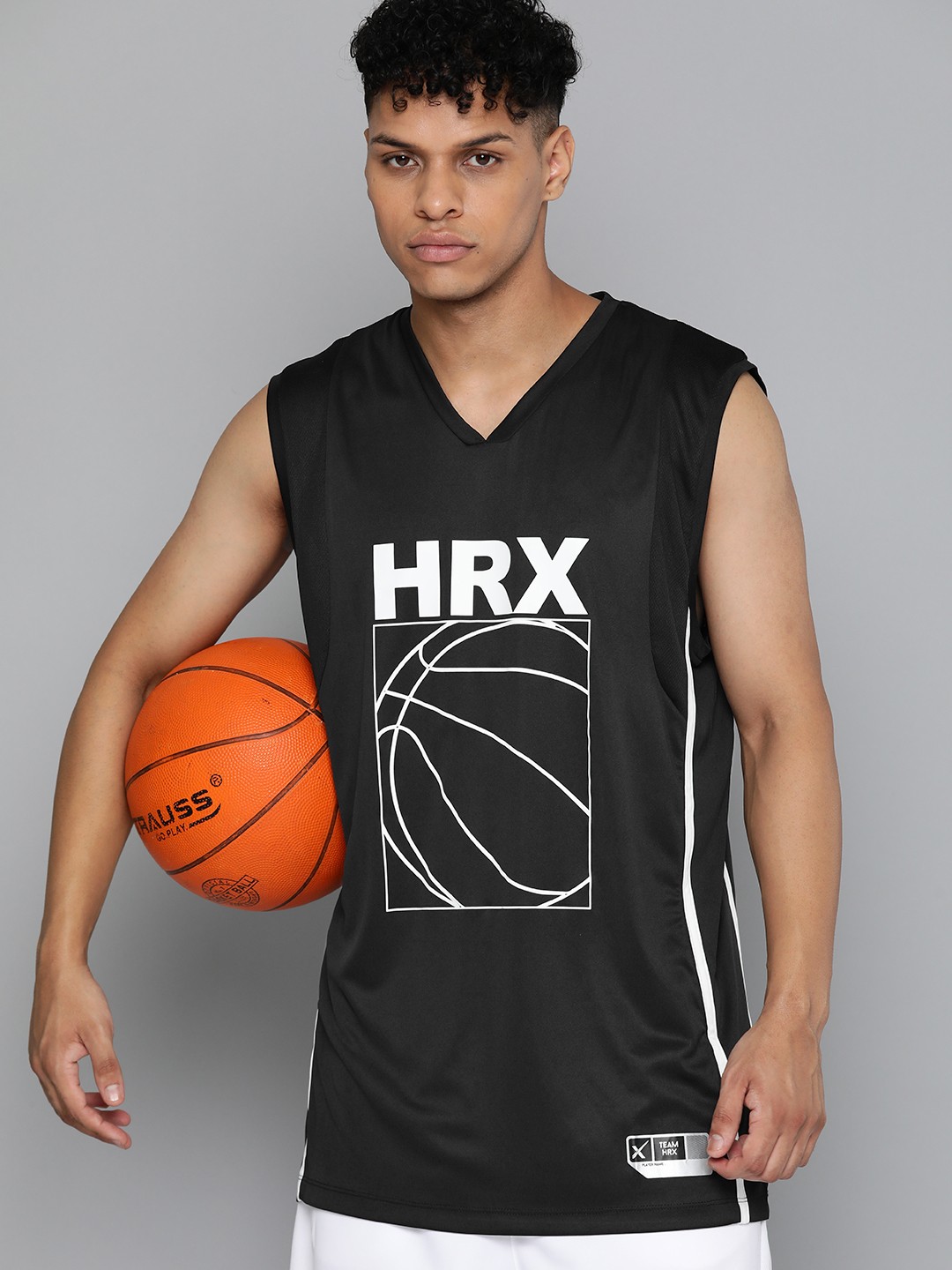 

HRX by Hrithik Roshan Rapid-Dry Brand Logo Printed Basketball T-shirt, Black