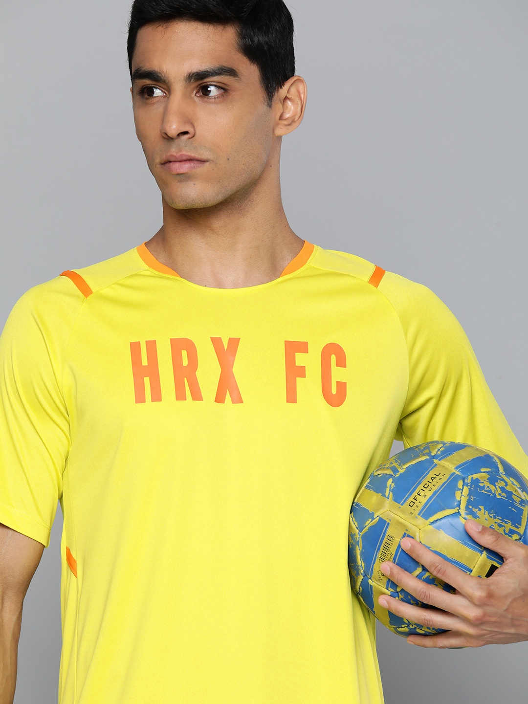 

HRX by Hrithik Roshan Brand Logo Printed Rapid-Dry Football T-shirt, Fluorescent green