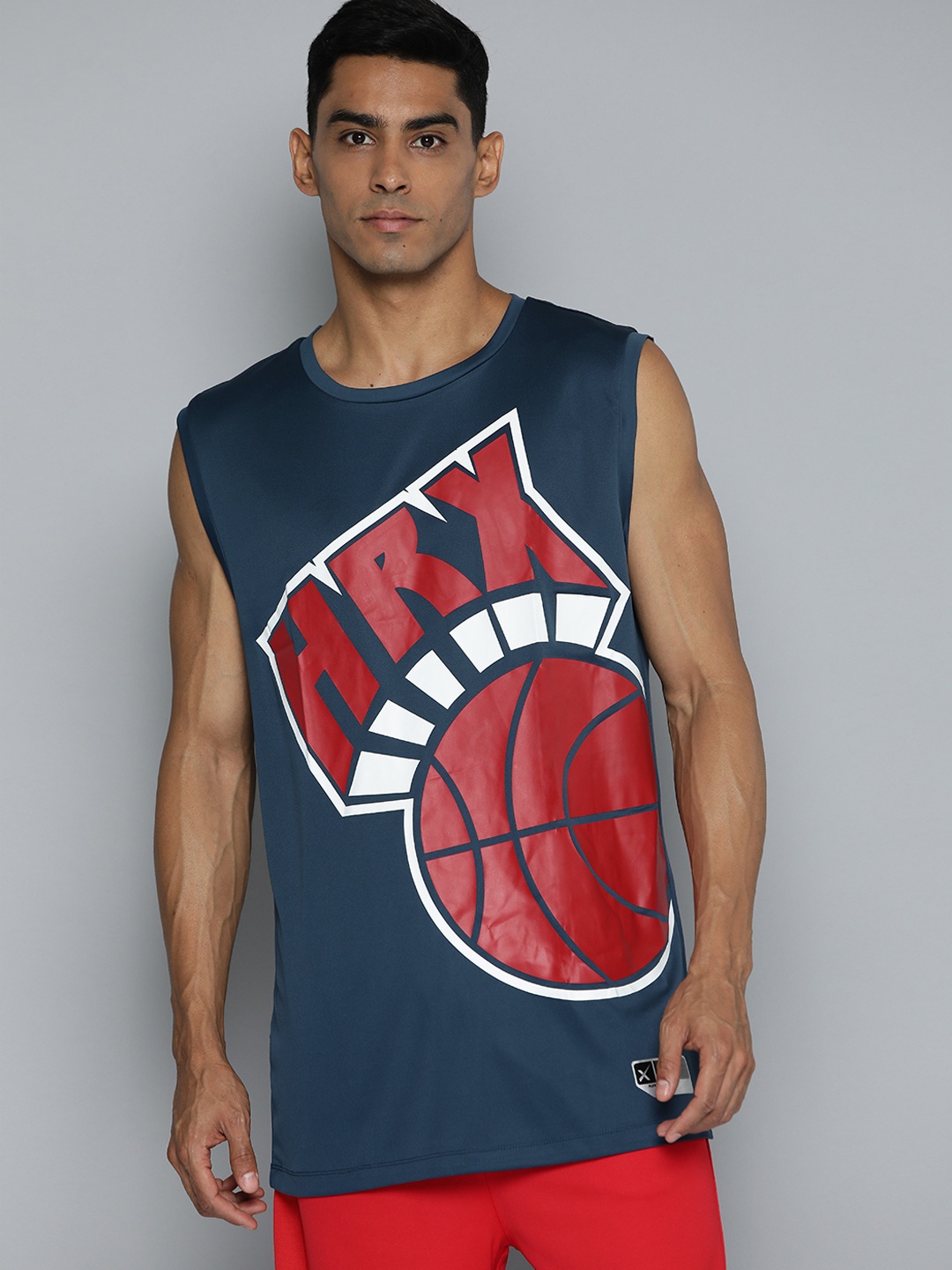 

HRX by Hrithik Roshan Brand Logo Printed Rapid-Dry Basketball T-shirt, Navy blue