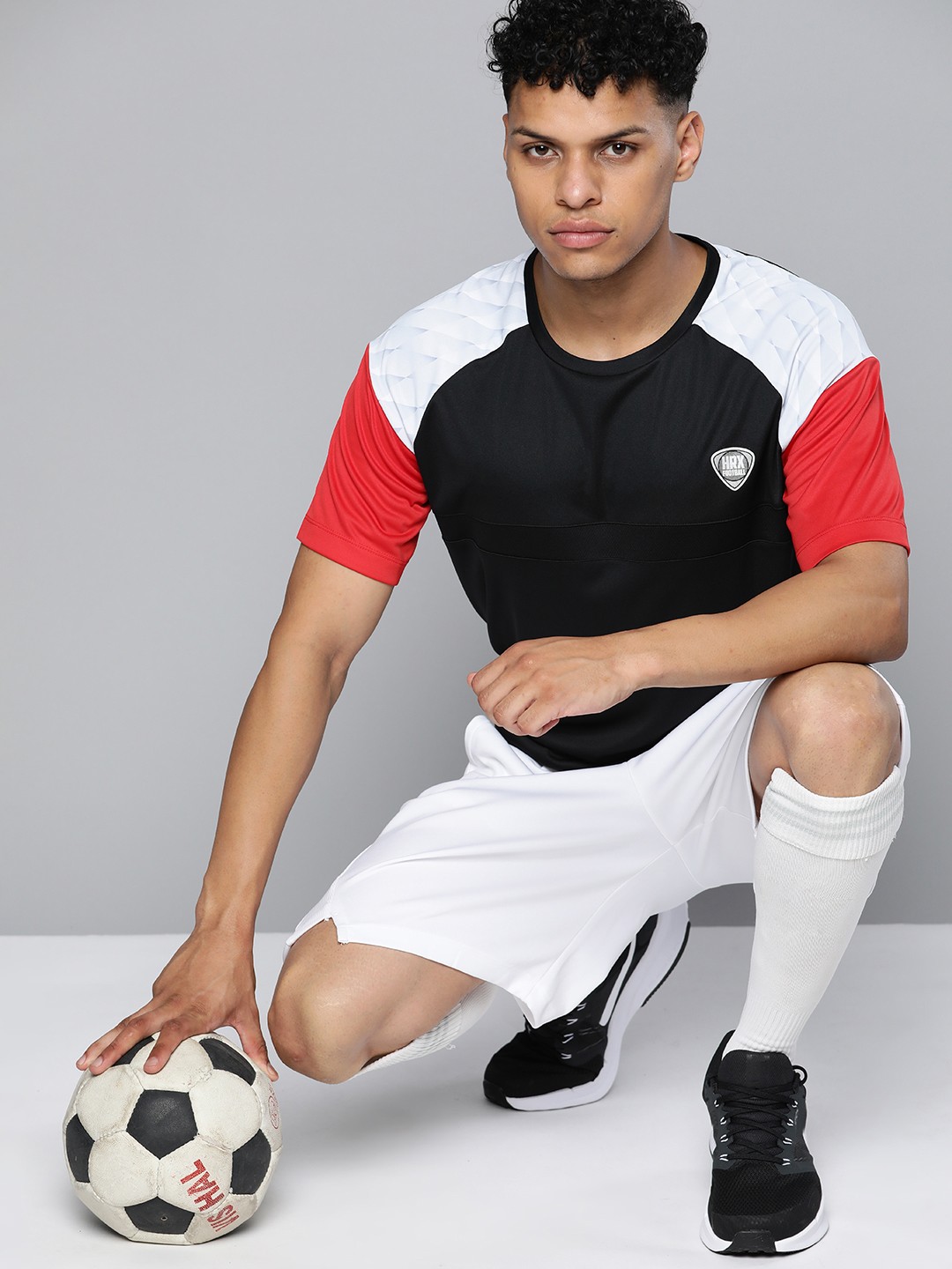 

HRX by Hrithik Roshan Colourblocked Football Rapid-Dry T-shirt, Black