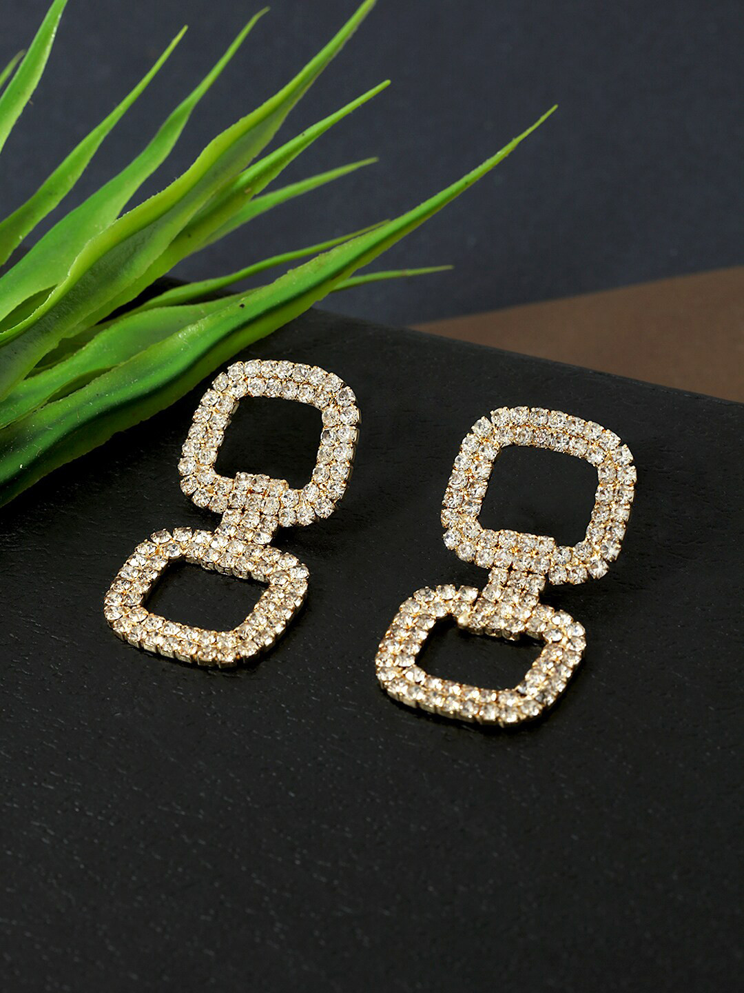 

AccessHer Women Gold-Plated & White Square Drop Earrings
