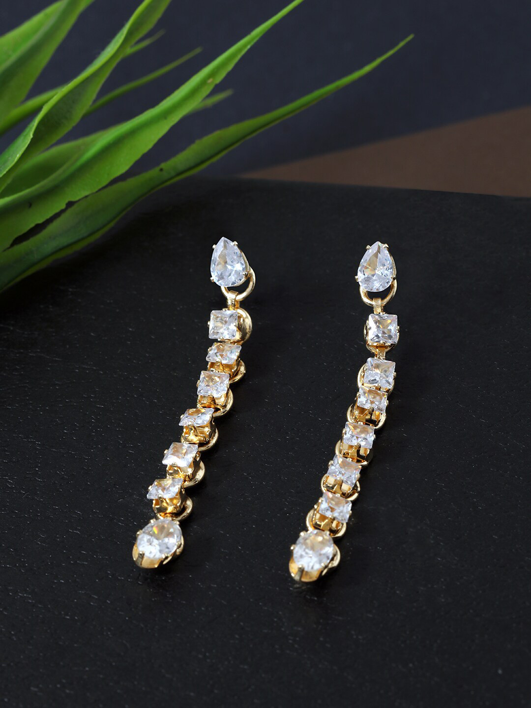 

AccessHer White Stone Studded Contemporary Drop Earrings