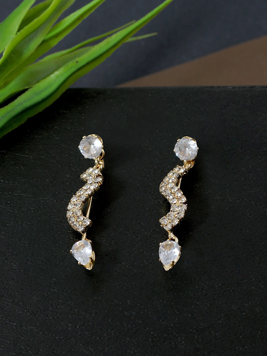 

AccessHer White Gold-Plated Stone Studded Drop Earrings