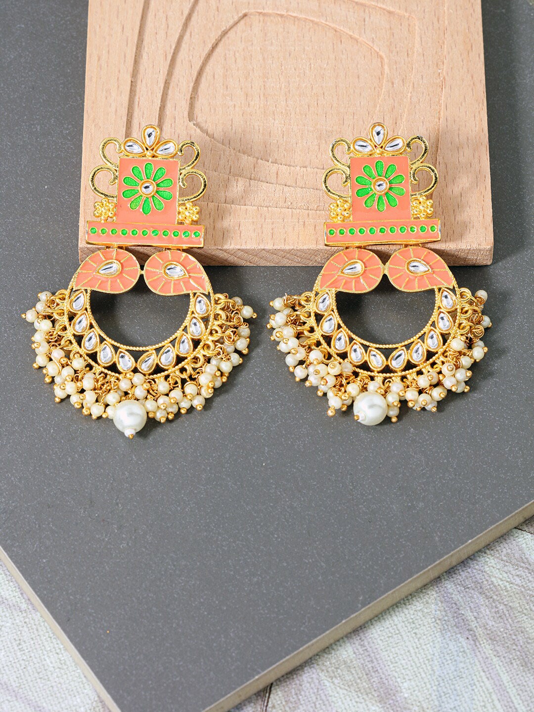 

AccessHer Peach & White Gold-Plated Classic Drop Earrings