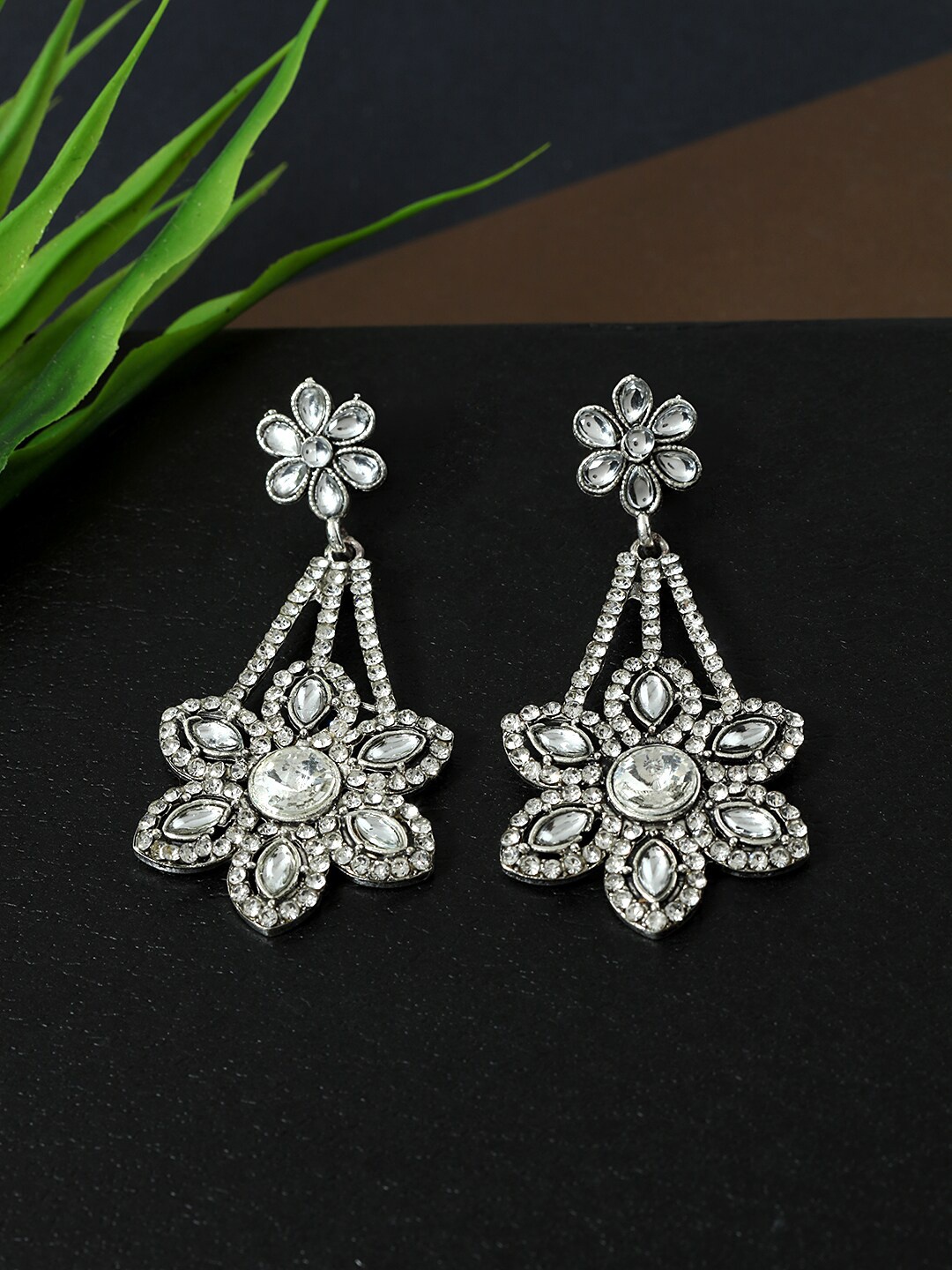 

AccessHer Silver-Plated Floral Drop Earrings