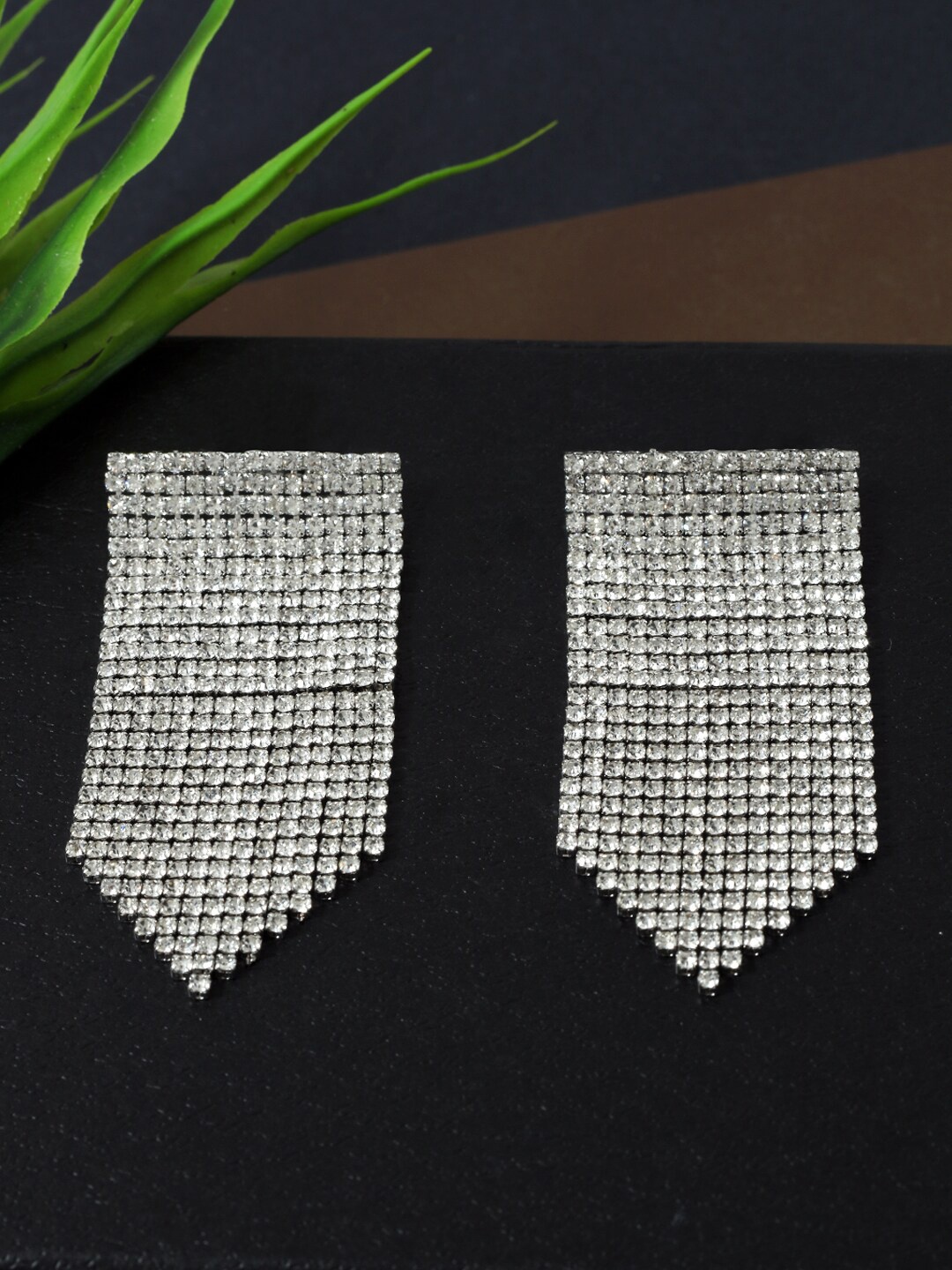 

AccessHer Women Silver-Toned & White Contemporary Drop Earrings