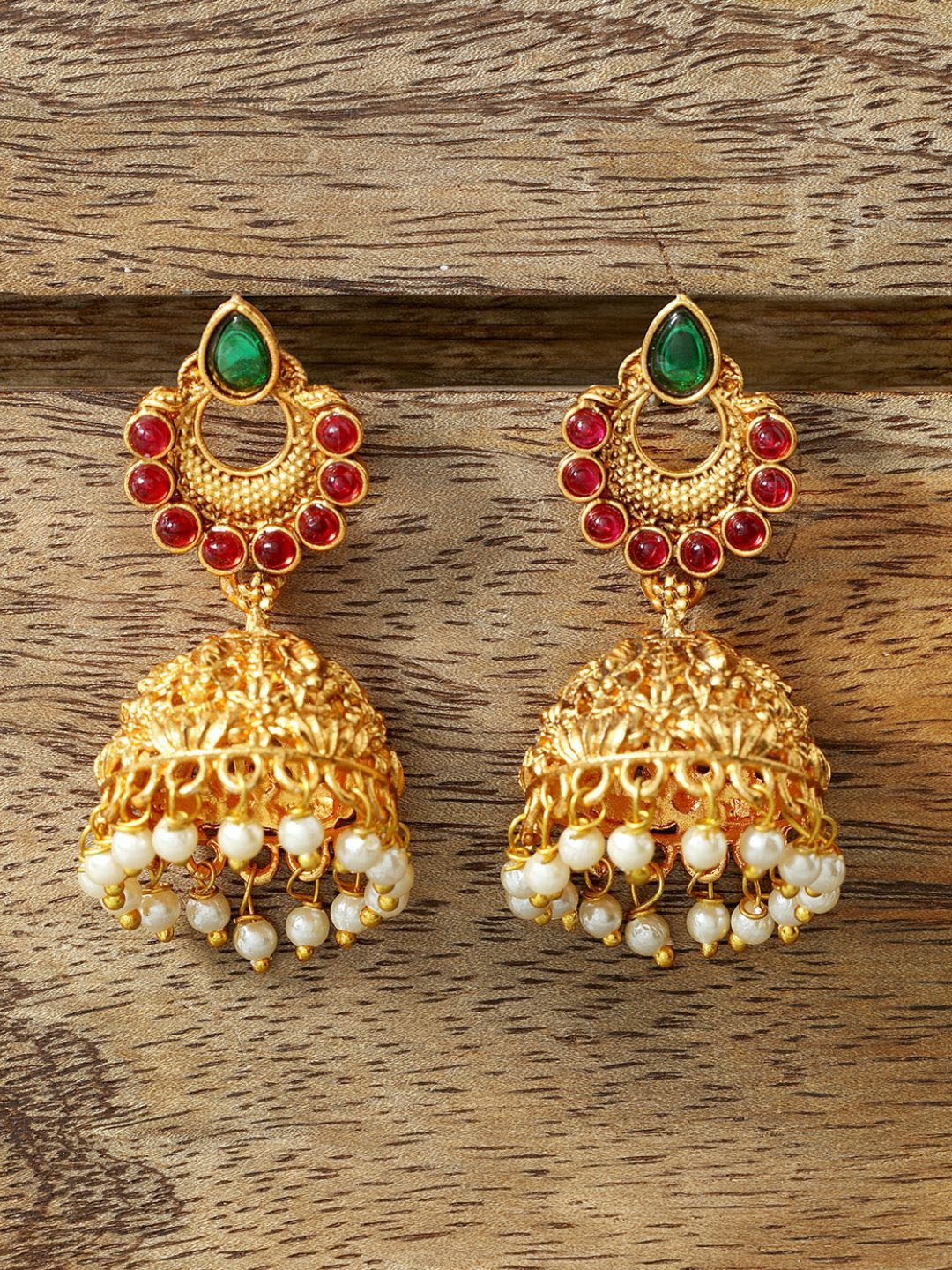 

AccessHer Gold-Toned & Pink Gold Plated Dome Shaped Jhumkas Earrings