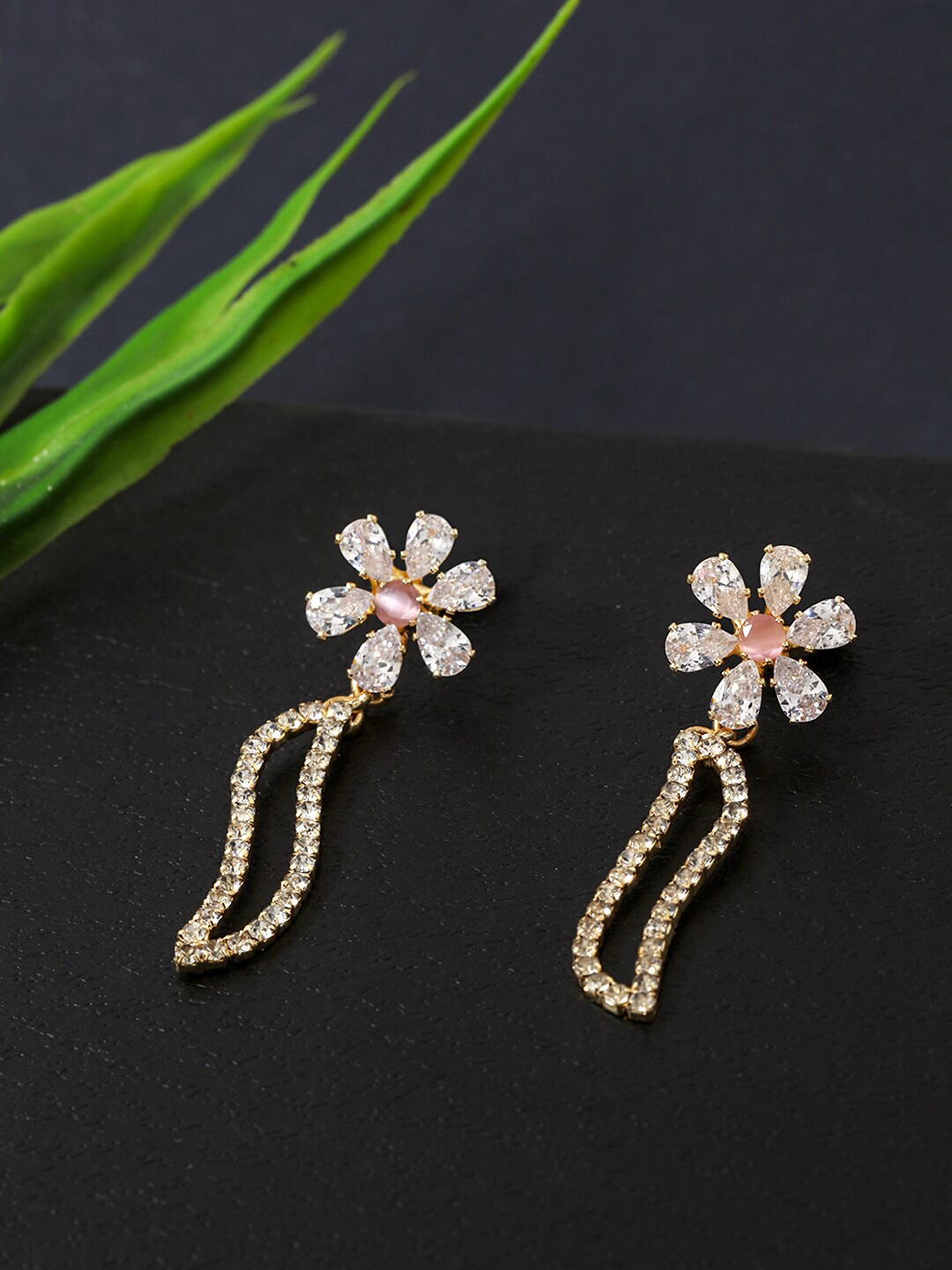 

AccessHer White & Pink Gold-Plated Floral Drop Earrings