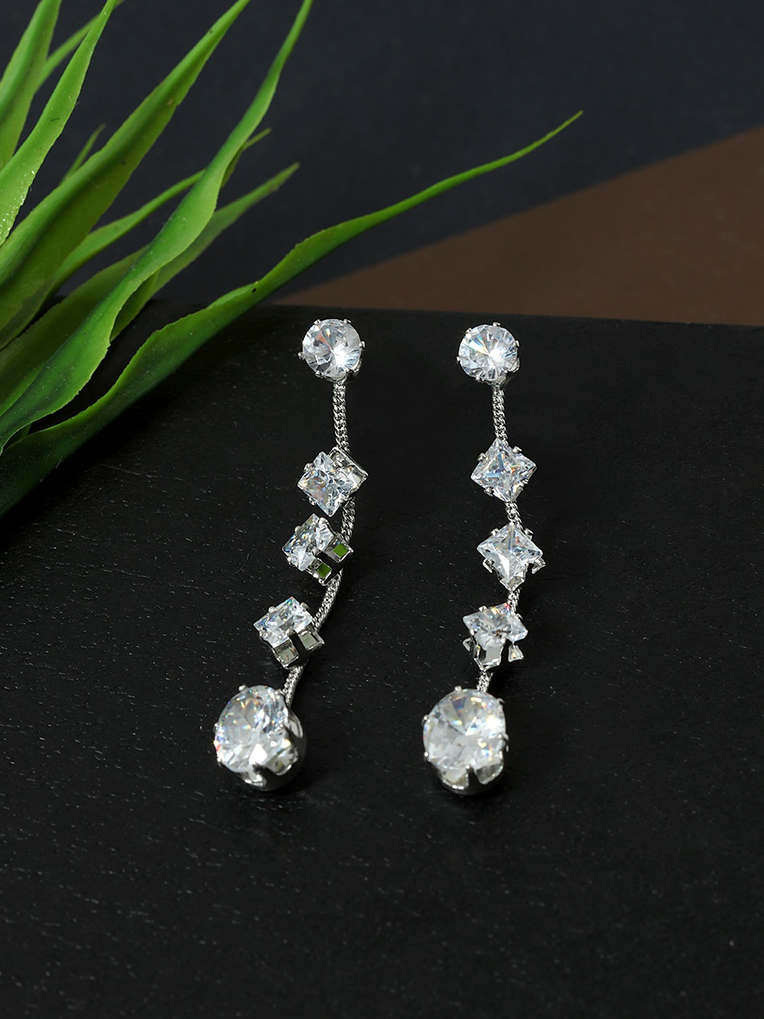 

AccessHer Silver-Toned Contemporary Drop Earrings