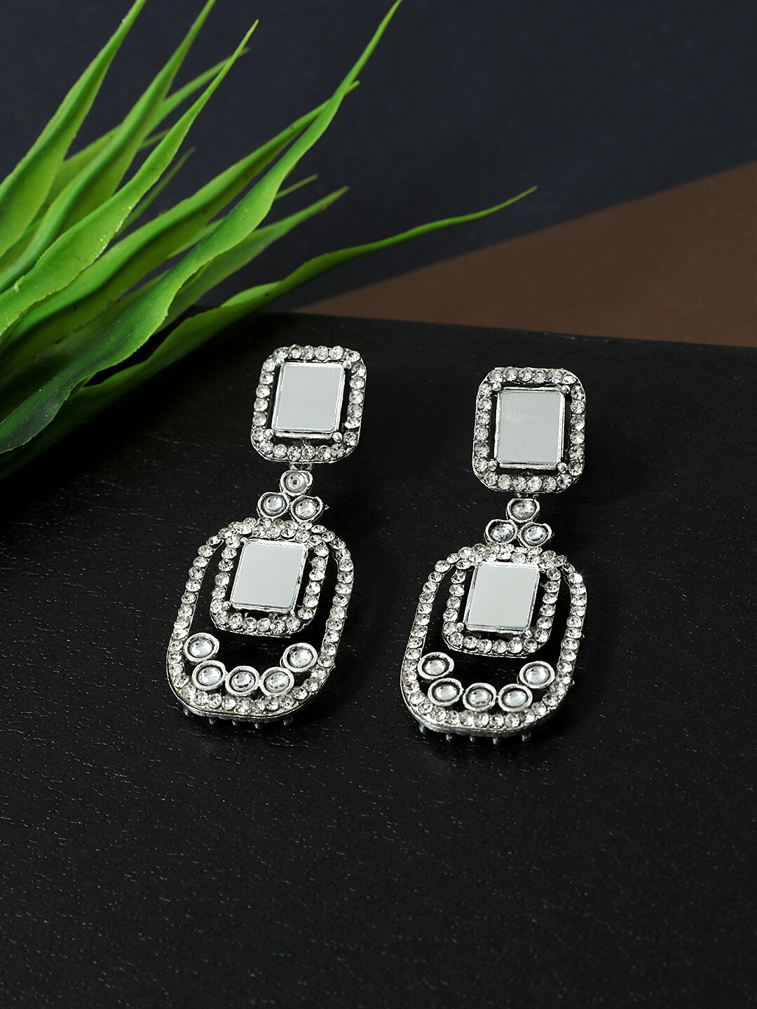 

AccessHer Silver-Toned Geometric Drop Earrings