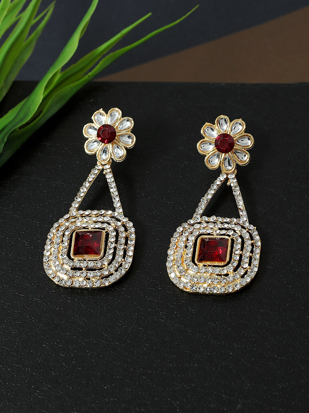 

AccessHer Women Gold-Plated Square Drop Earrings