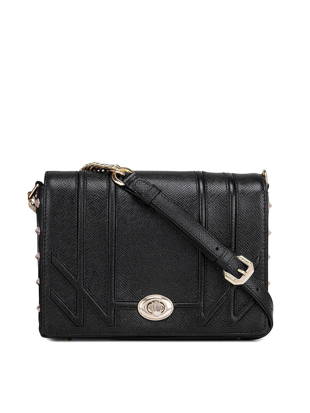 

Da Milano Black Leather Structured Sling Bag