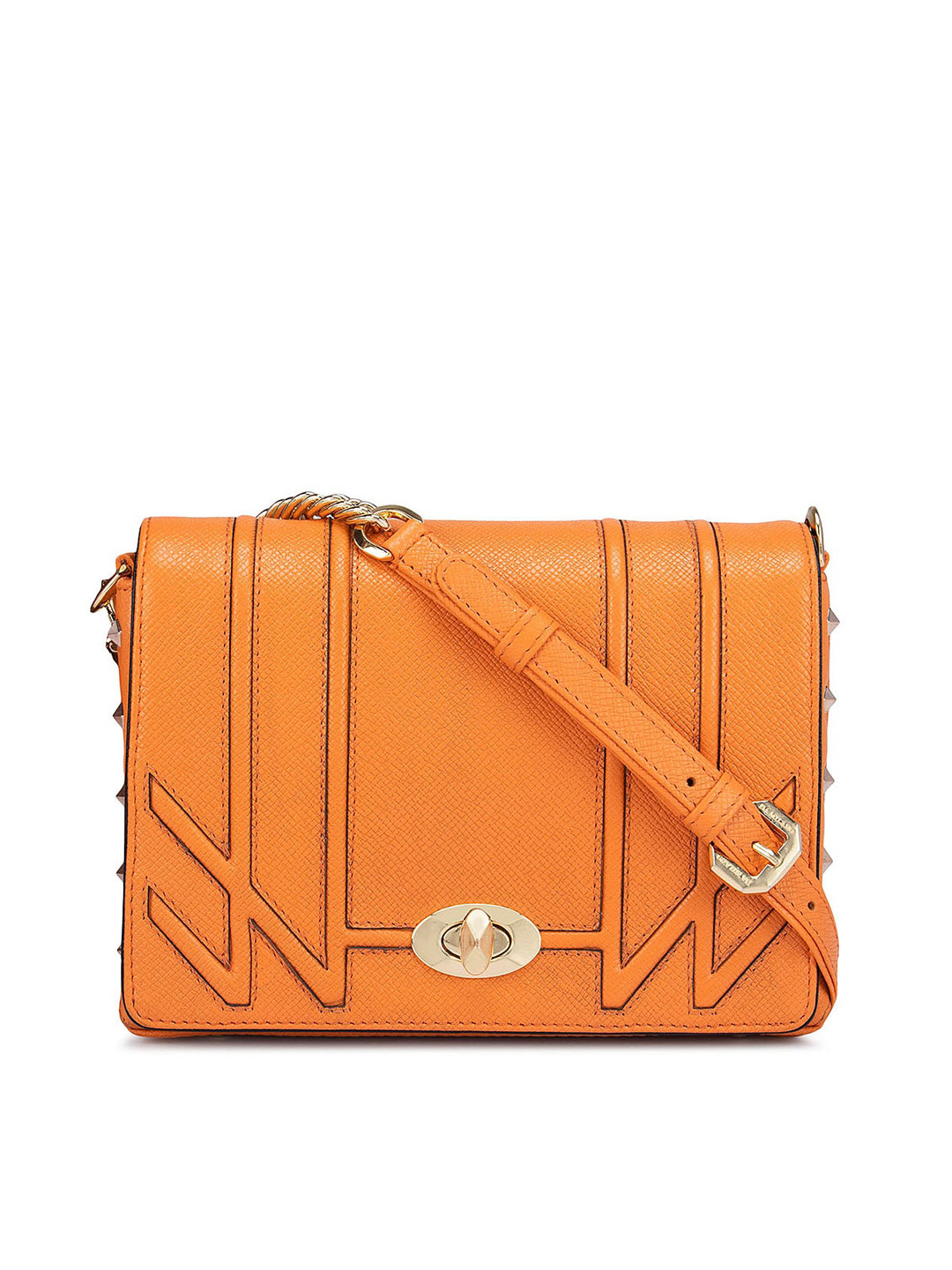 

Da Milano Orange Textured Leather Bowling Sling Bag