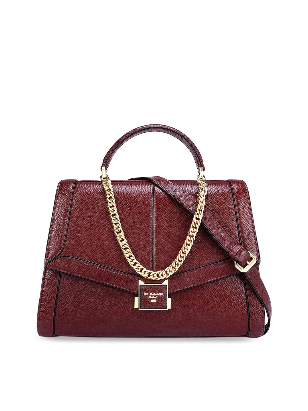 

Da Milano Maroon Textured Leather Bowling Satchel Bag
