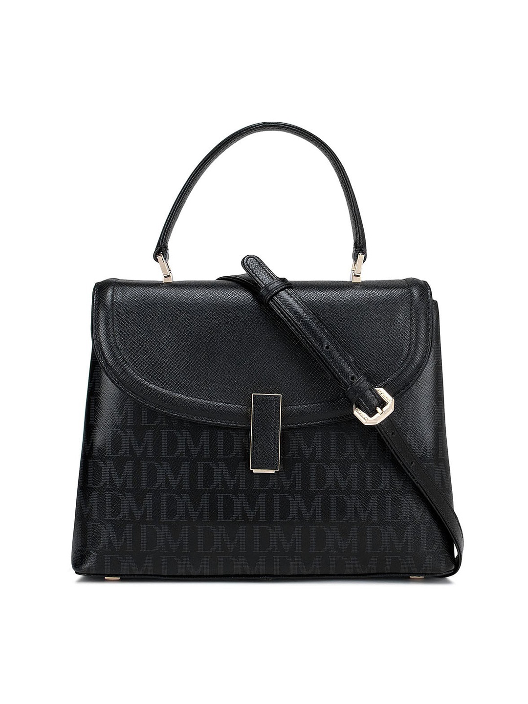 

Da Milano Black Printed Leather Half Moon Satchel Bag