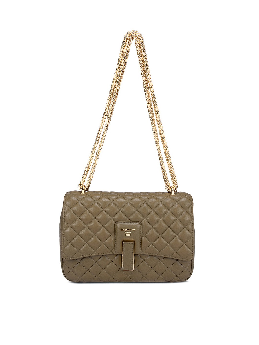 

Da Milano Green Textured Leather Structured Sling Bag with Quilted