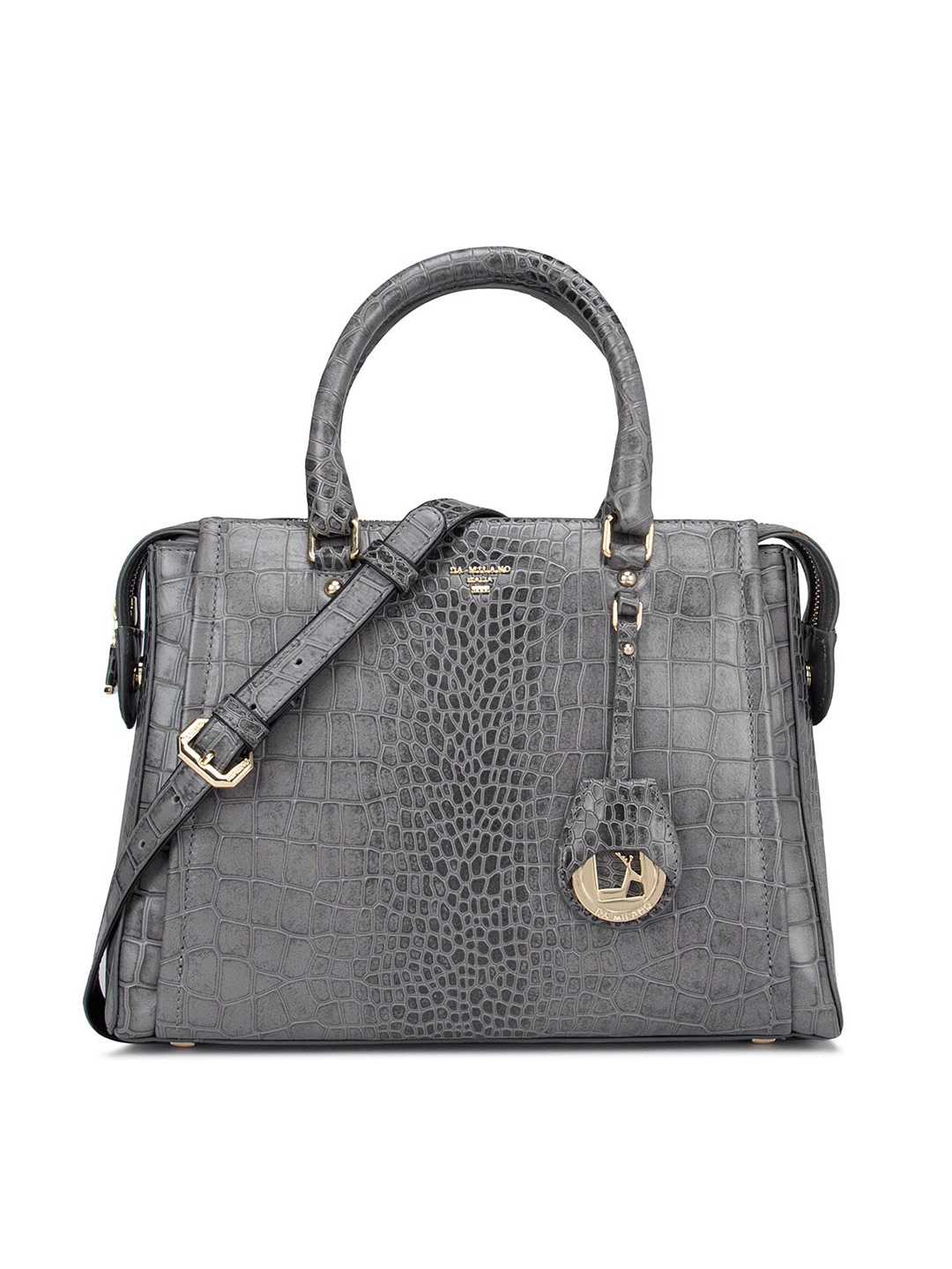 

Da Milano Grey Textured Leather Structured Satchel Bag