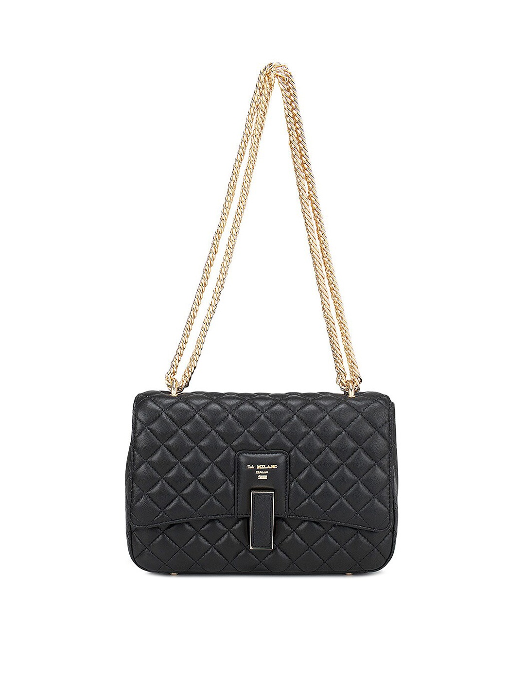 

Da Milano Women Black Textured Leather Structured Shoulder Bag with Quilted