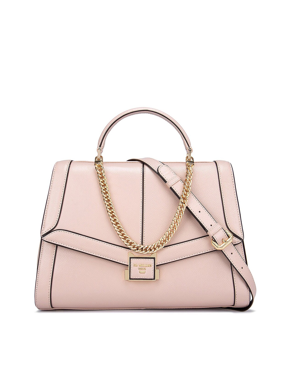 

Da Milano Women Pink Leather Bowling Satchel Bag
