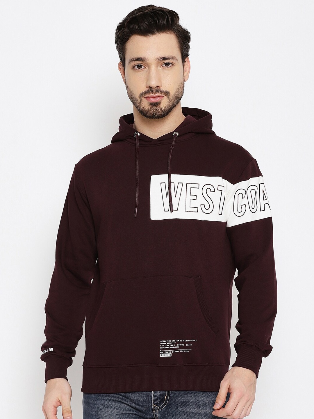 

Duke Men Brown Printed Hooded Fleece Sweatshirt, Coffee brown