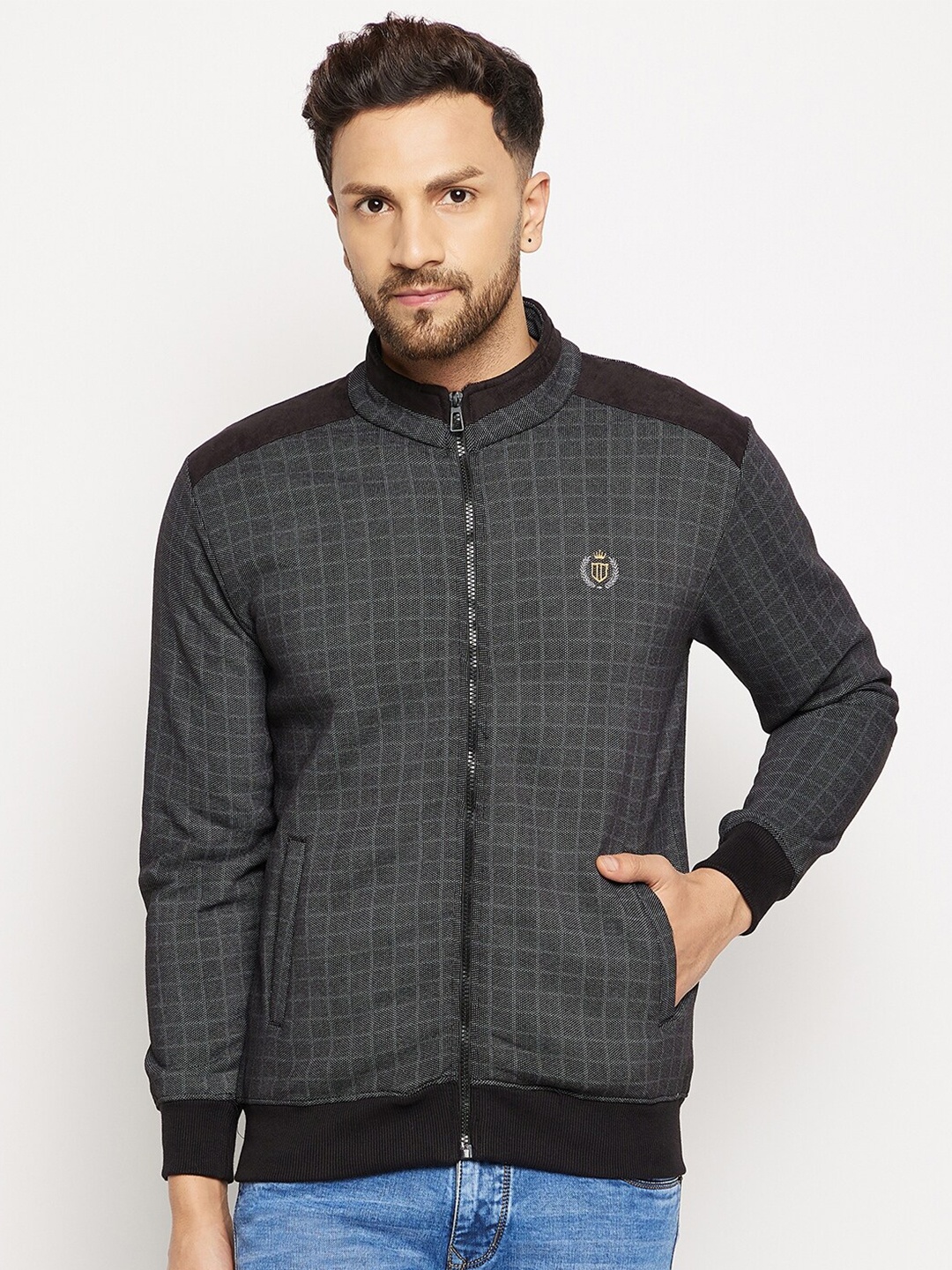 

Duke Men Black Checked Fleece Sweatshirt
