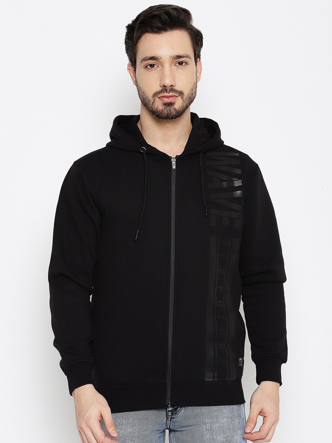 

Duke Men Black Printed Hooded Fleece Sweatshirt