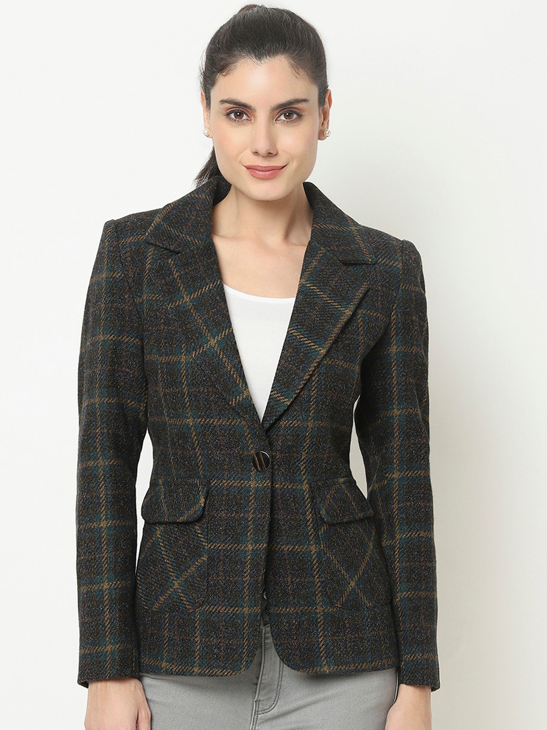 

Knitstudio Women Green Checked Wool Overcoat Coats
