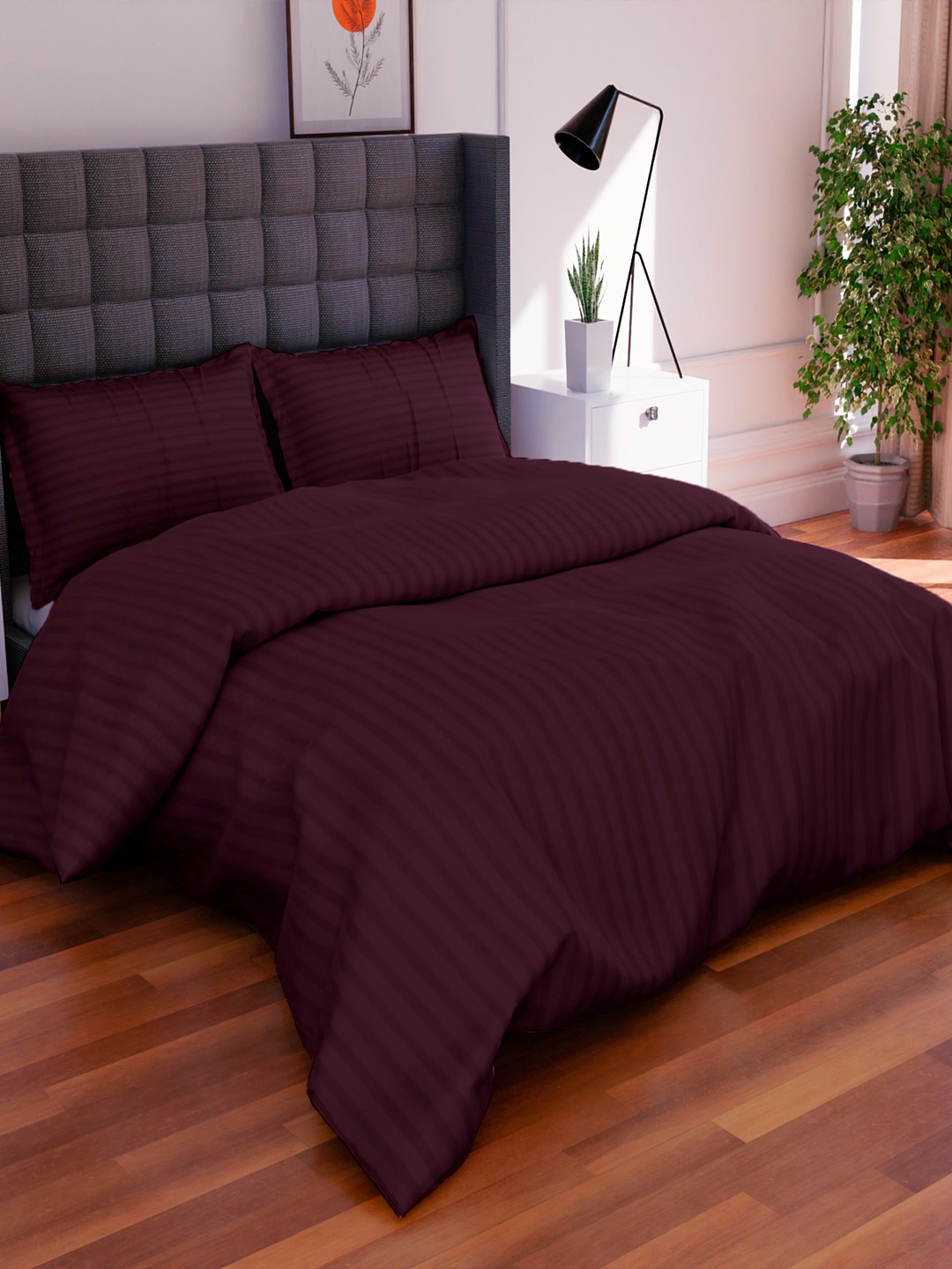 

AVI Set Of 2 Burgundy Striped Cotton Duvet Covers
