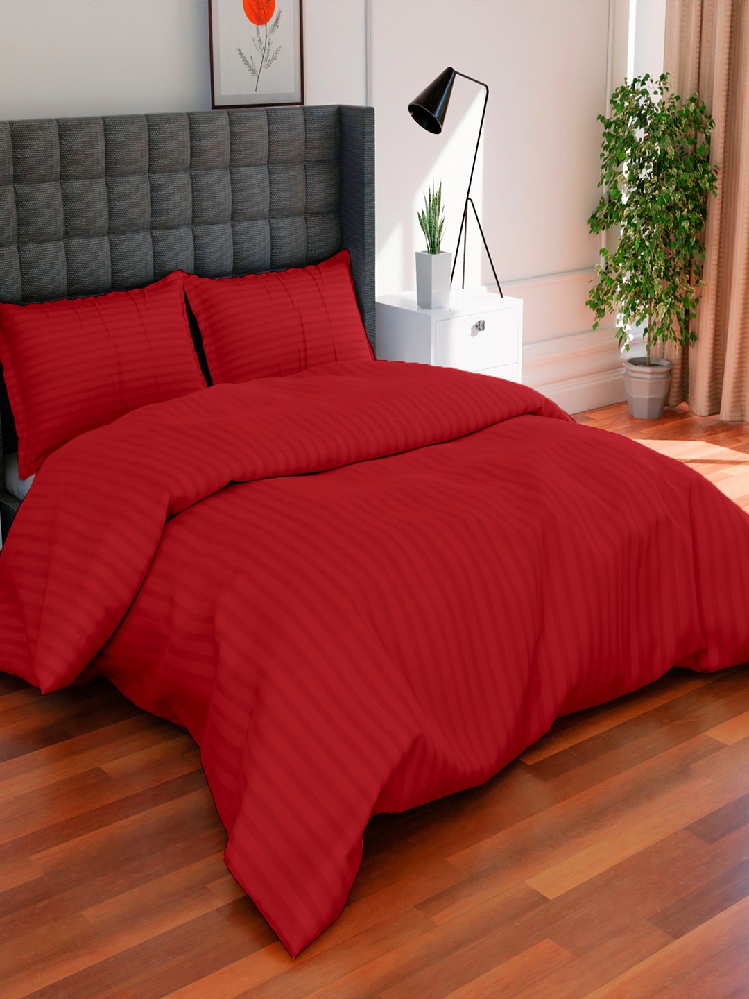 

AVI Red Striped Cotton 300 TC Double Duvet Cover