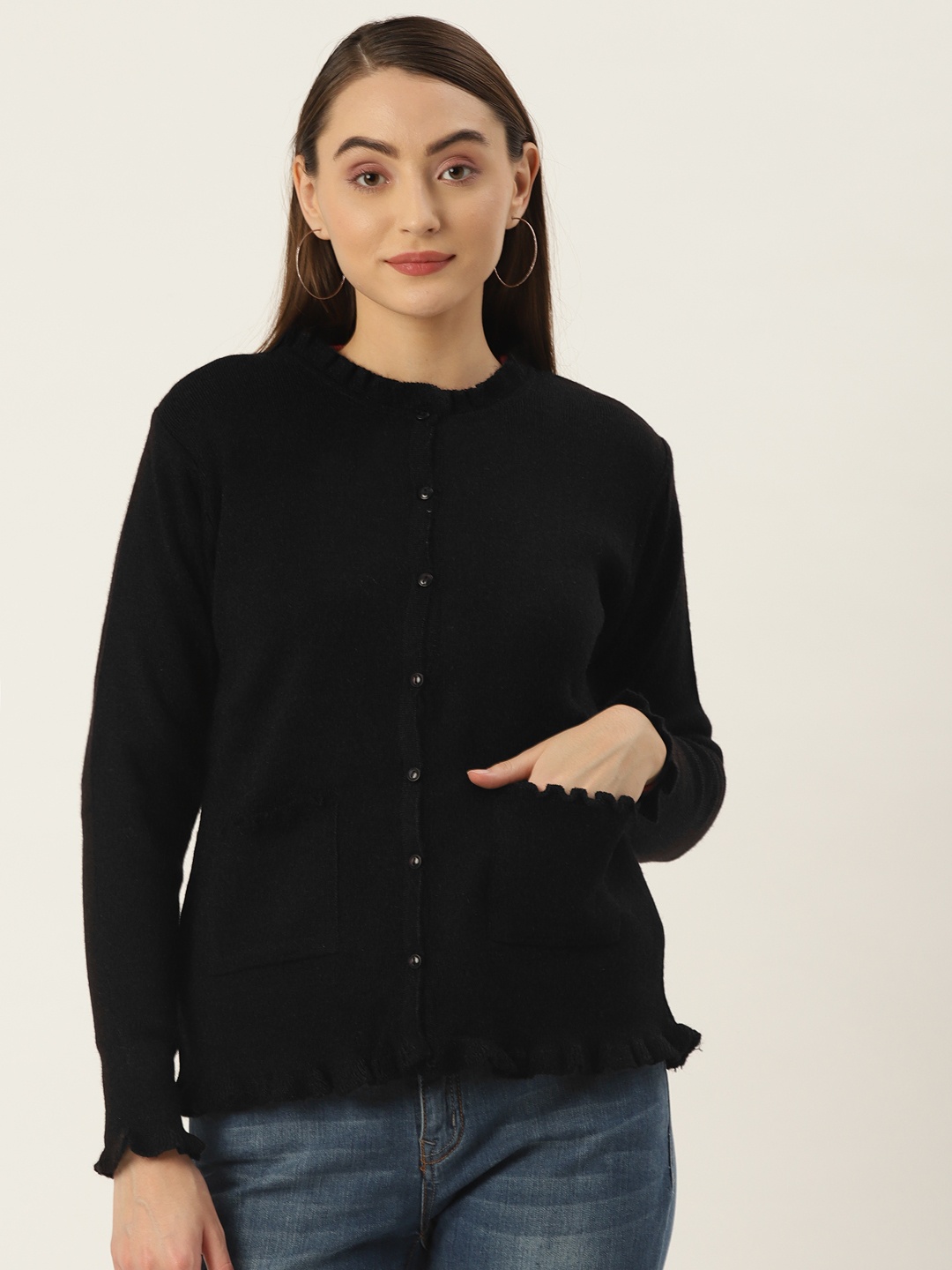 

FABNEST Women Black Solid Cardigan