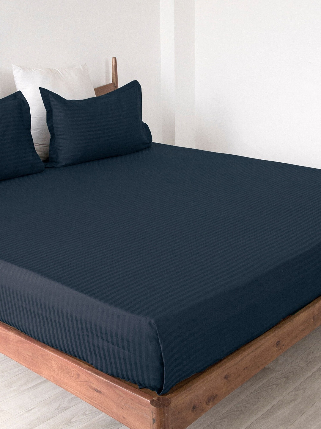 

HOMEMONDE Blue Striped 300 TC Queen Bedsheet with 2 Pillow Covers