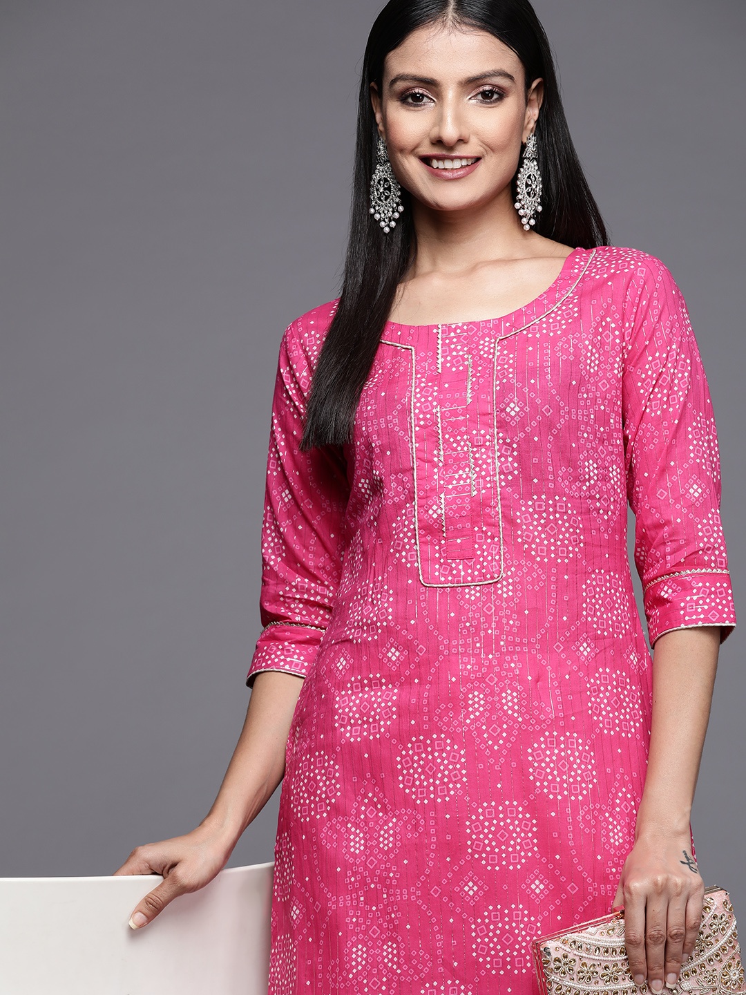 

Libas Women Pink Bandhani Printed Kurta