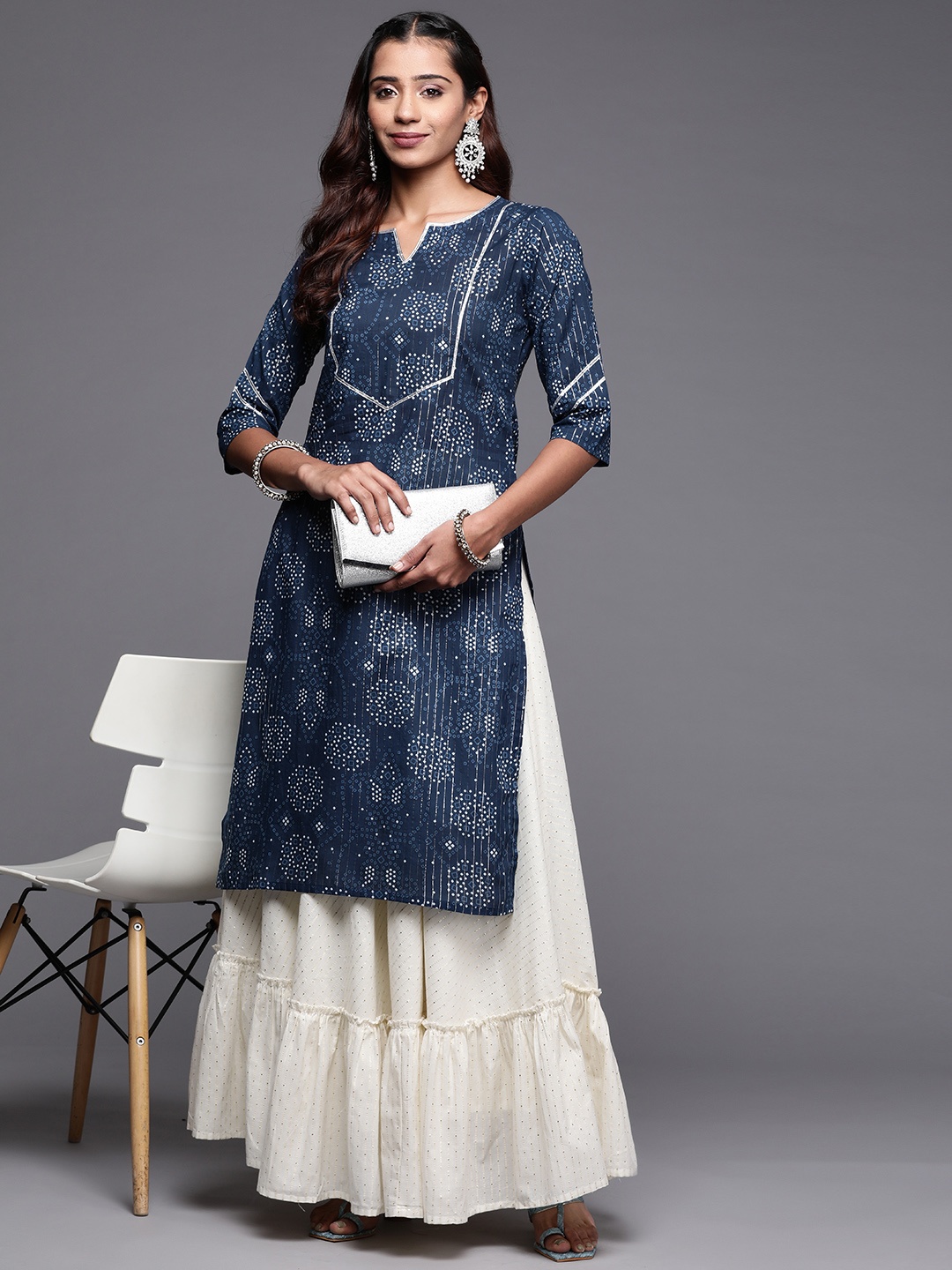

Libas Women Blue Bandhani Yoke Design Gotta Patti Kurta