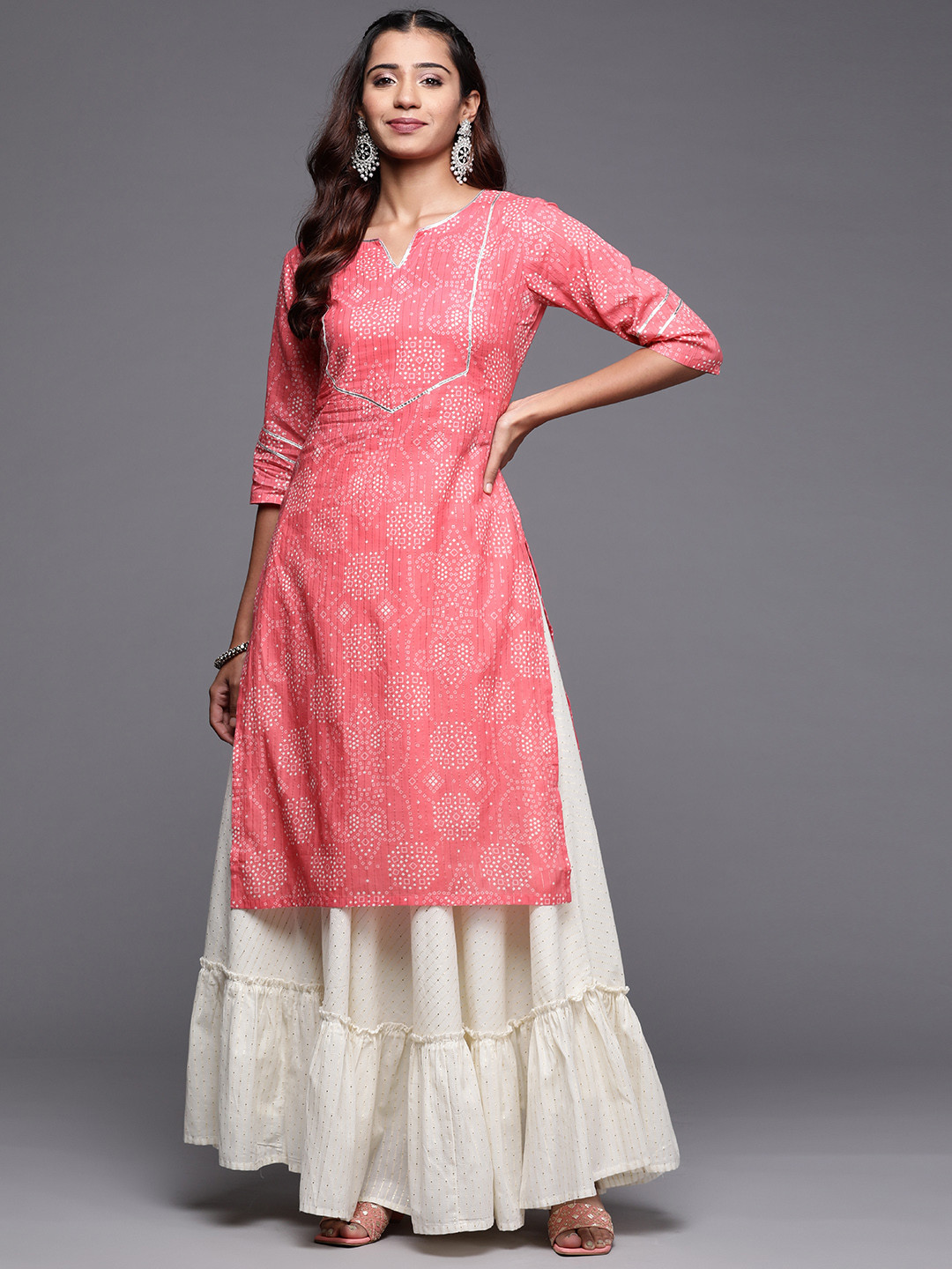 

Libas Women Pink Bandhani Yoke Design Gotta Patti Kurta