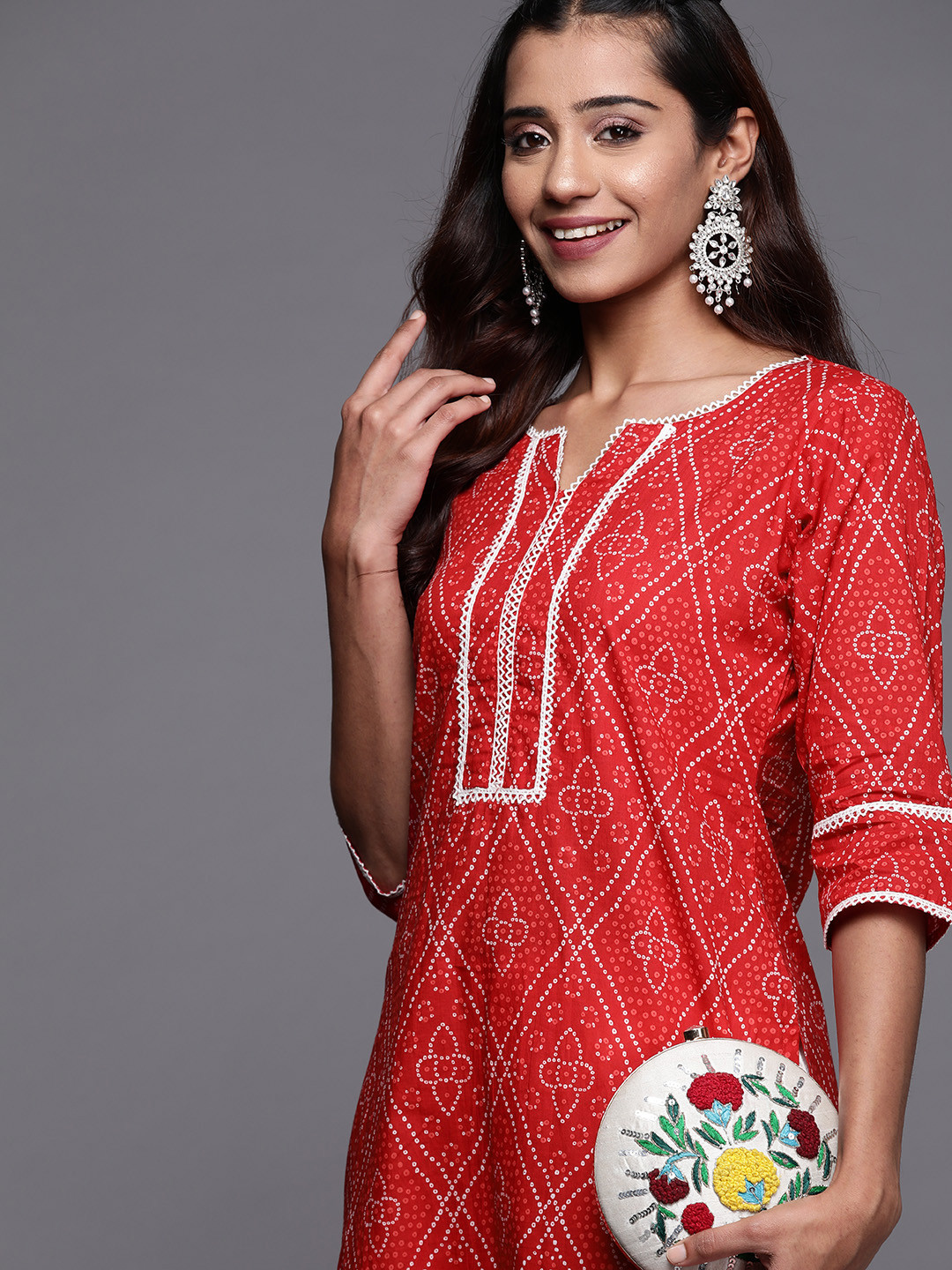 

Libas Women Red Bandhani Printed Kurta